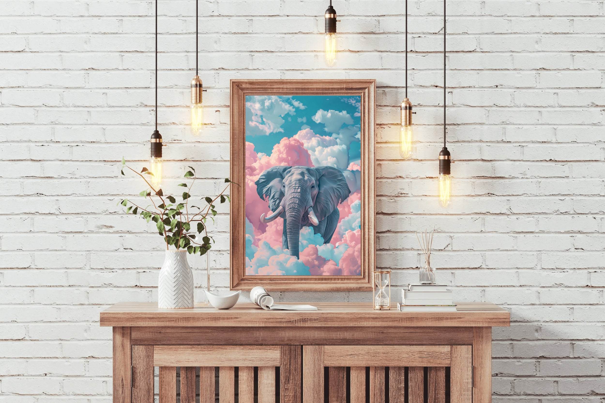 Watercolor Elephant in Clouds Animal Wall Art - beink online art store