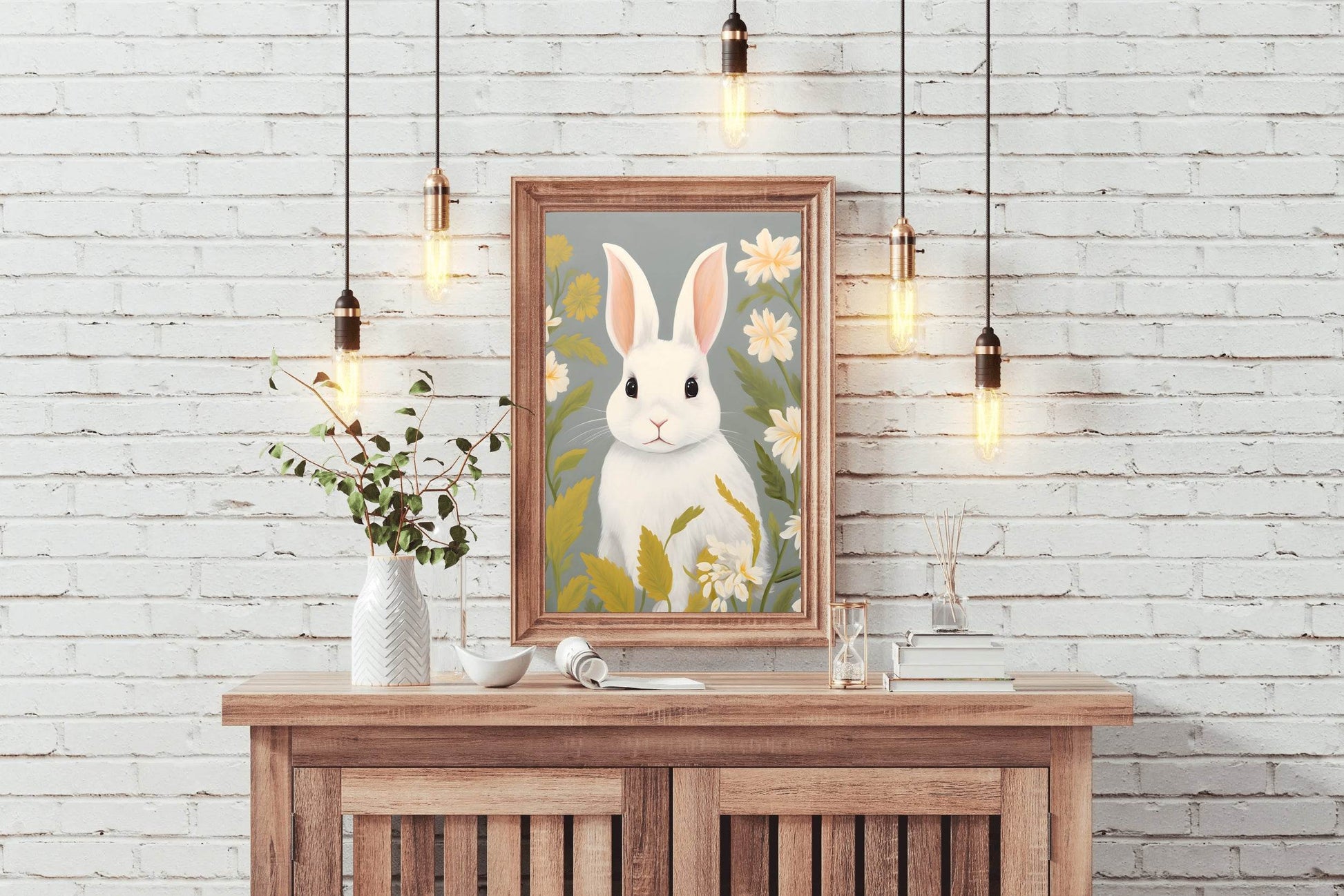 Shocked White Bunny Cartoon Painting - beink online art store