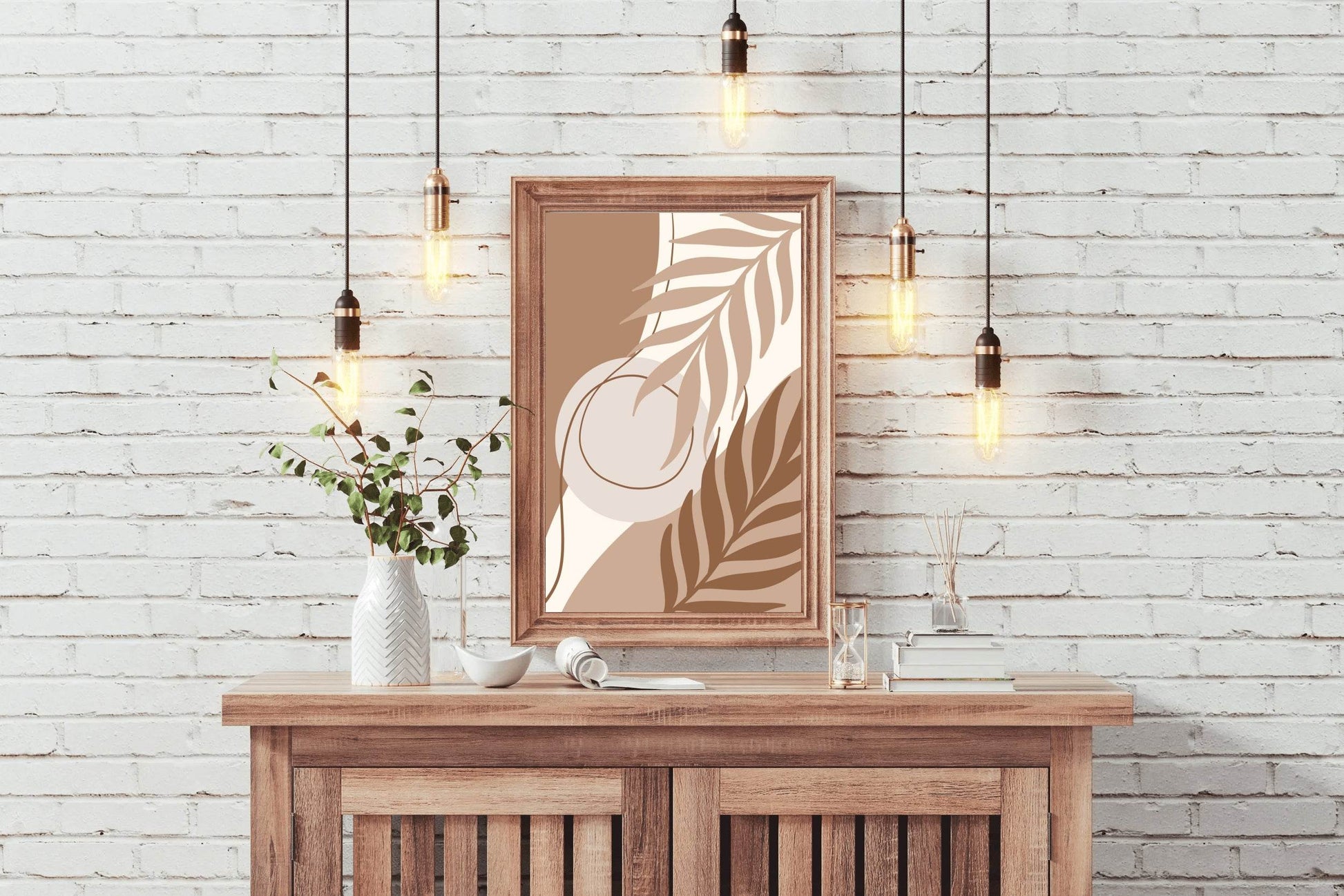 Abstract Design with a Brown Leaf and Shapes ArtWork - beink online art store