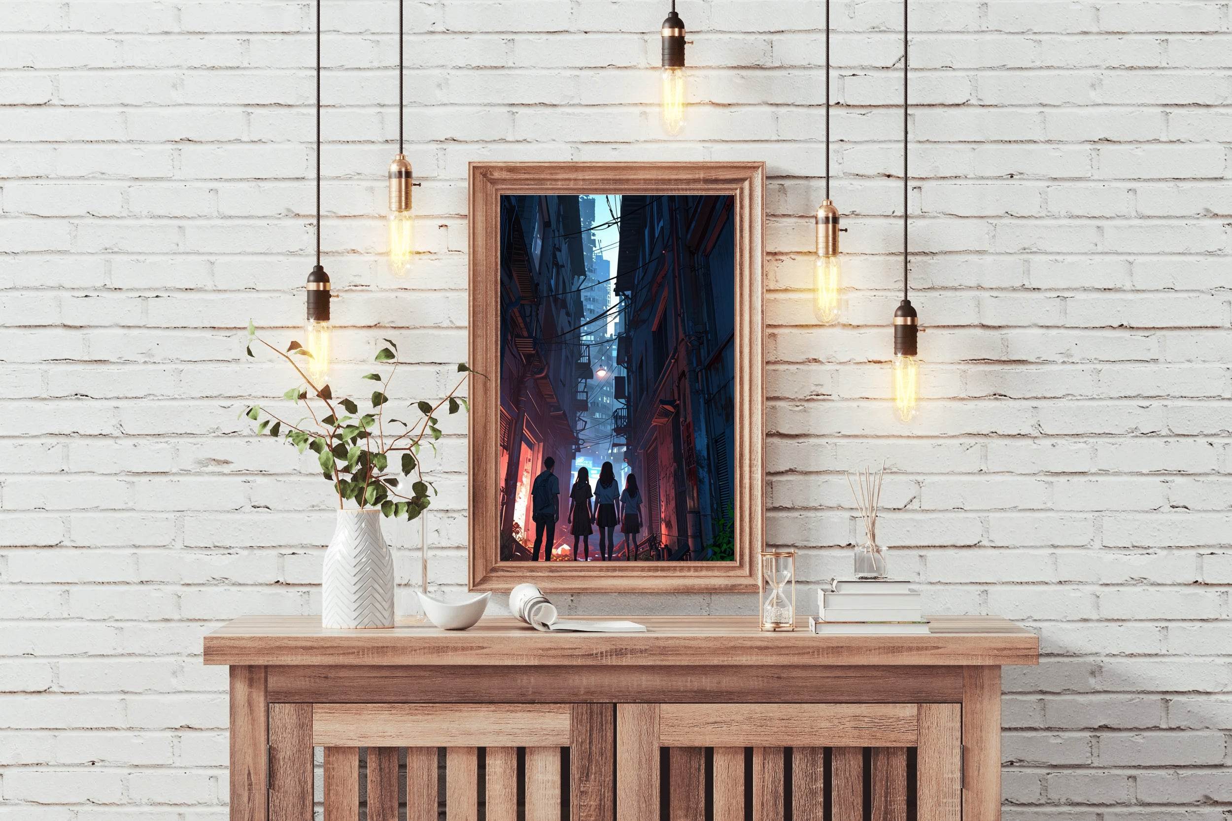 Friends In Night Alleyway Anime Wall Art - beink online art store