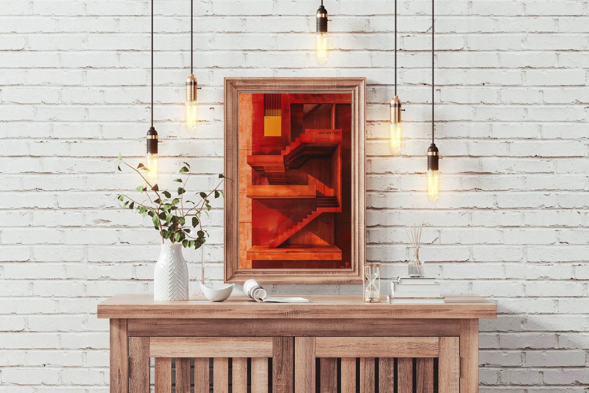 Red Stairs in Modern Building Wall Art - beink online art store