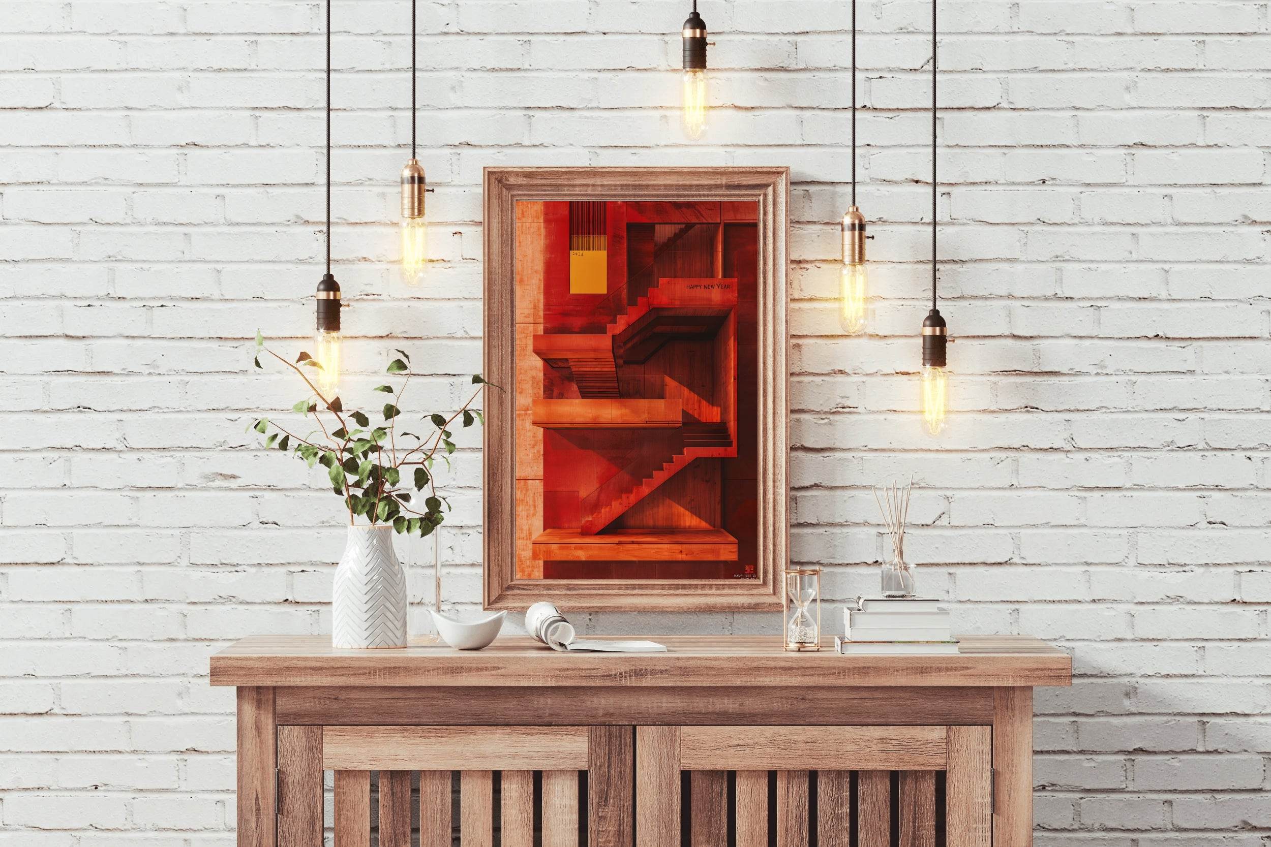 Red Stairs in Modern Building Wall Art - beink online art store