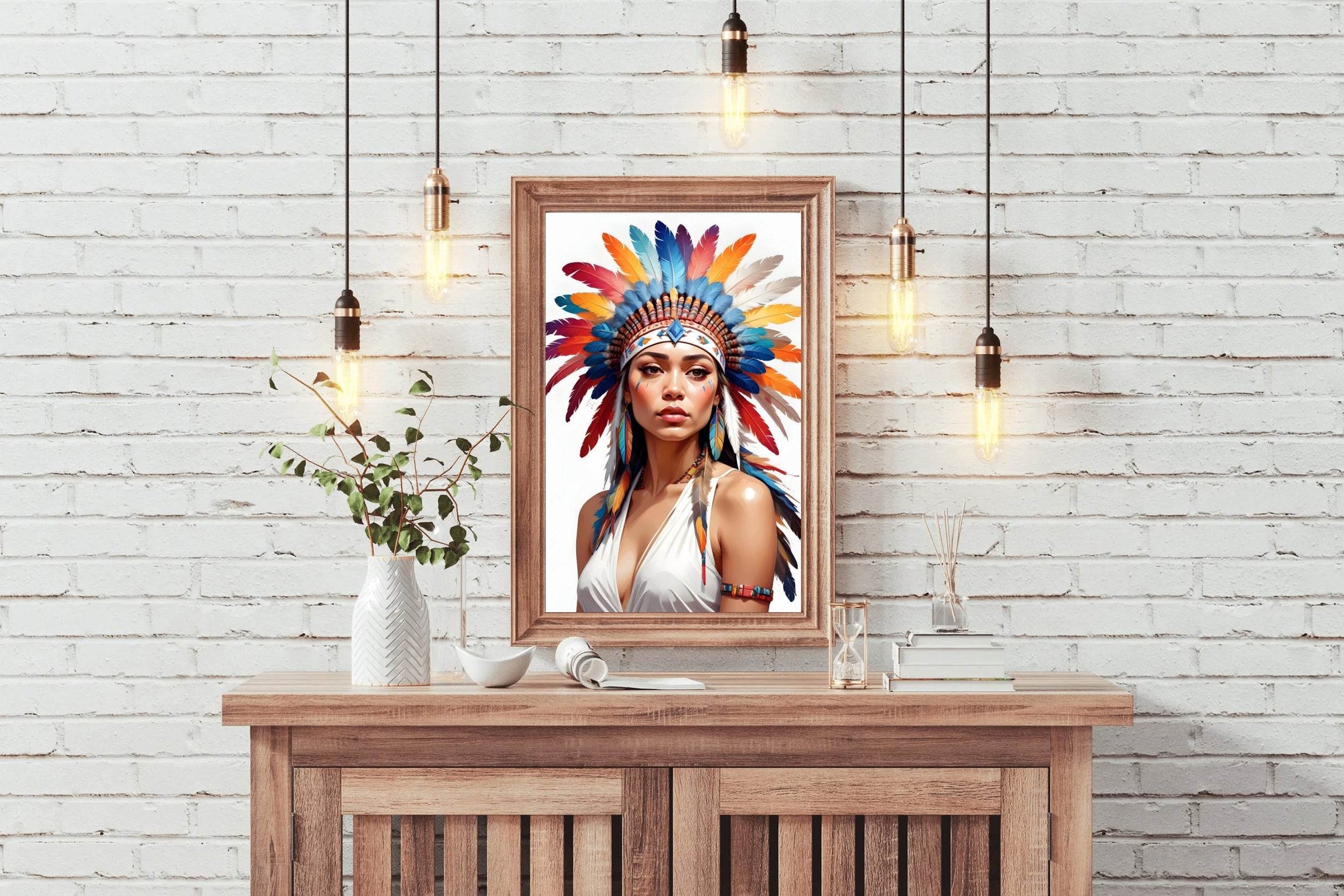 Lady Native American in White Dress Wall Art - beink online art store
