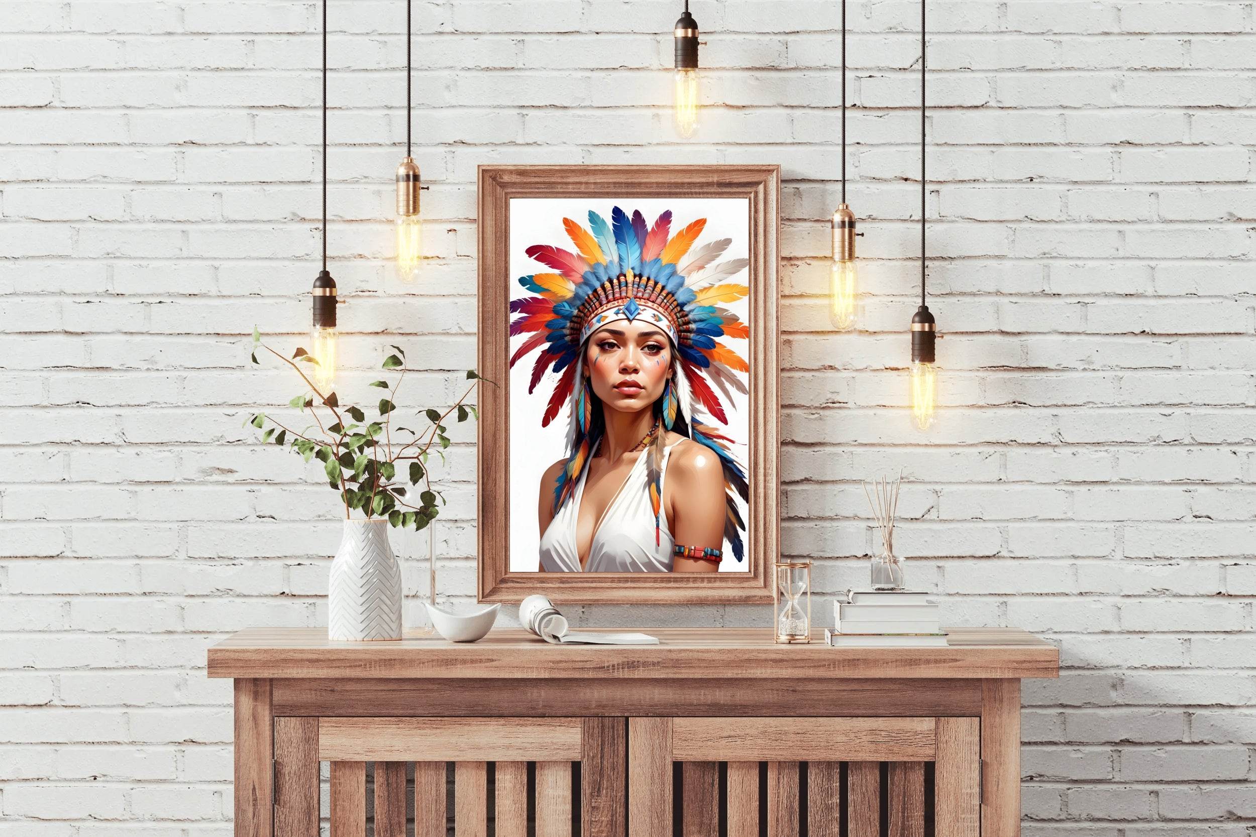 Lady Native American in White Dress Wall Art - beink online art store