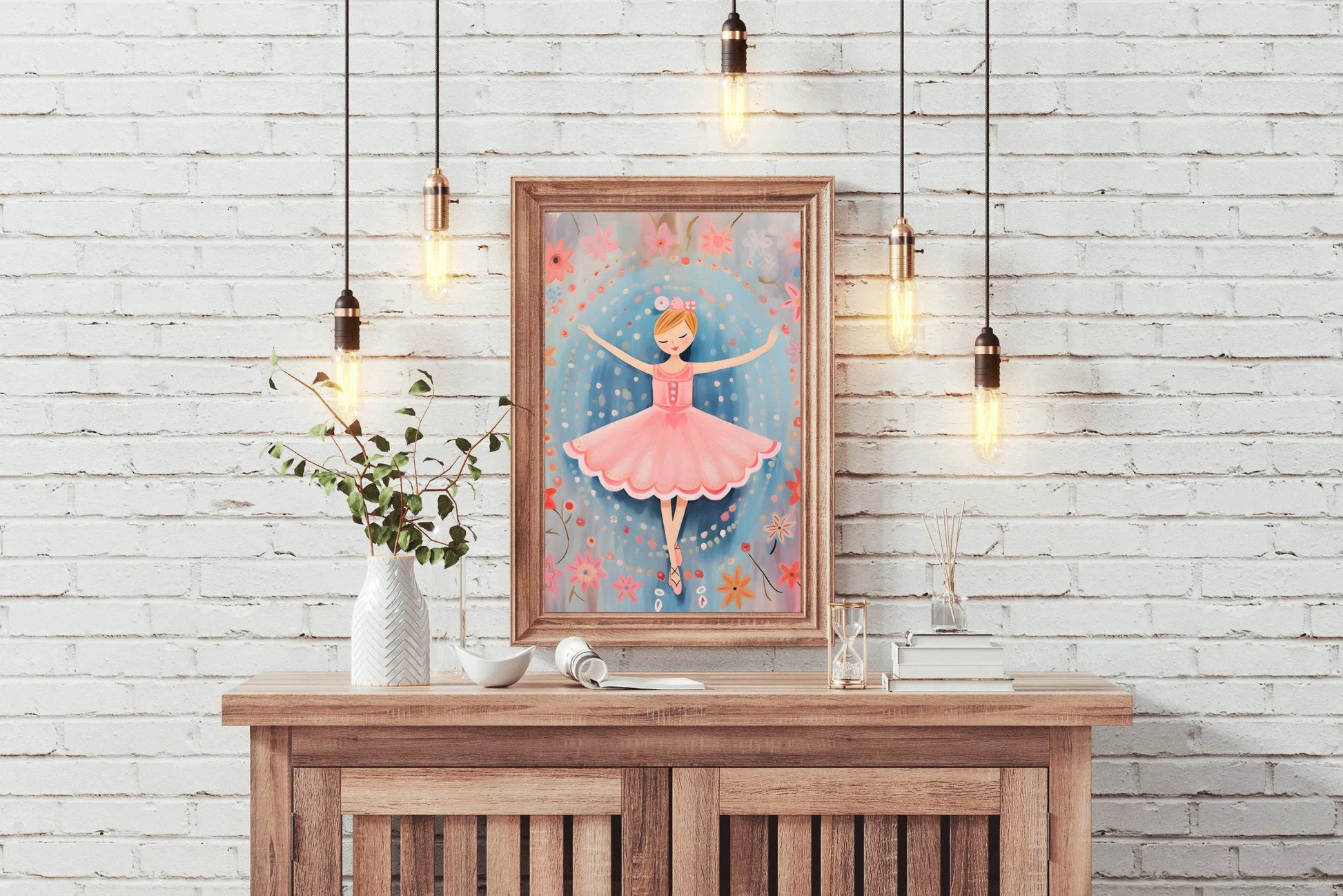 Drawing of Little Girl Dancing in Pink Dress - beink online art store