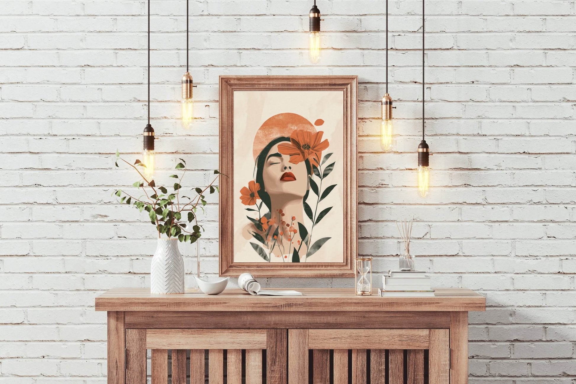 Digital Illustration of a Woman's Face With Flowers - beink online art store