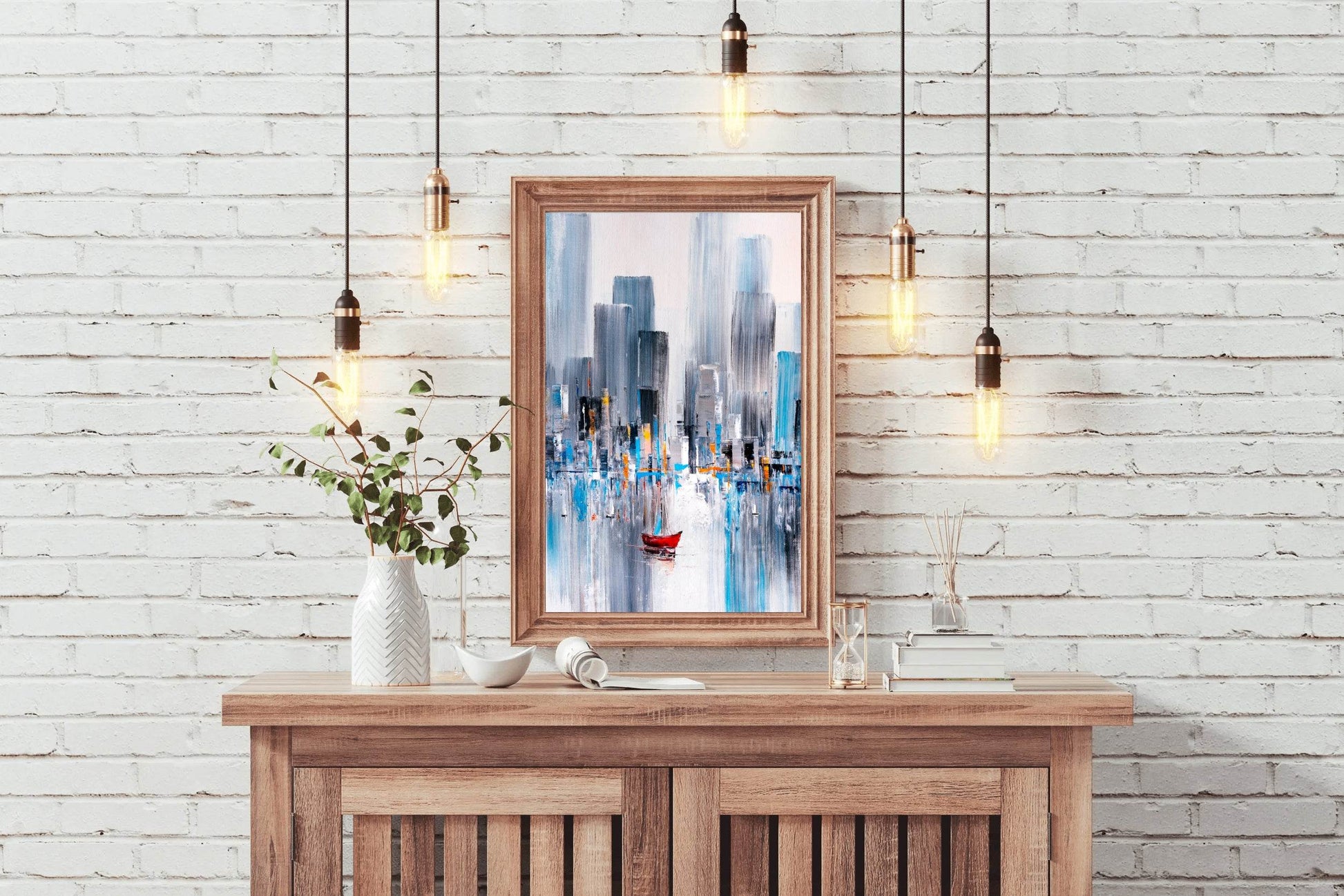Watercolor Painting of Boat in The River Wall Art - beink online art store