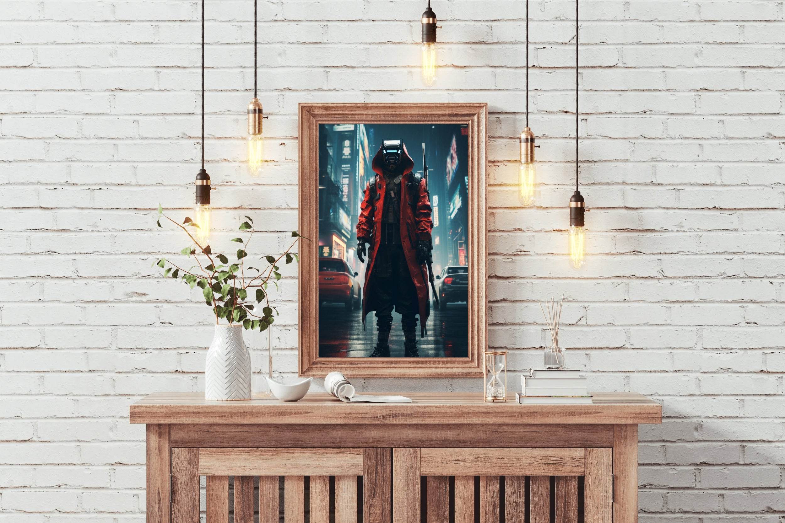 Cyberpunk Warrior In Urban Scenery Anime Wall Art - beink online art store