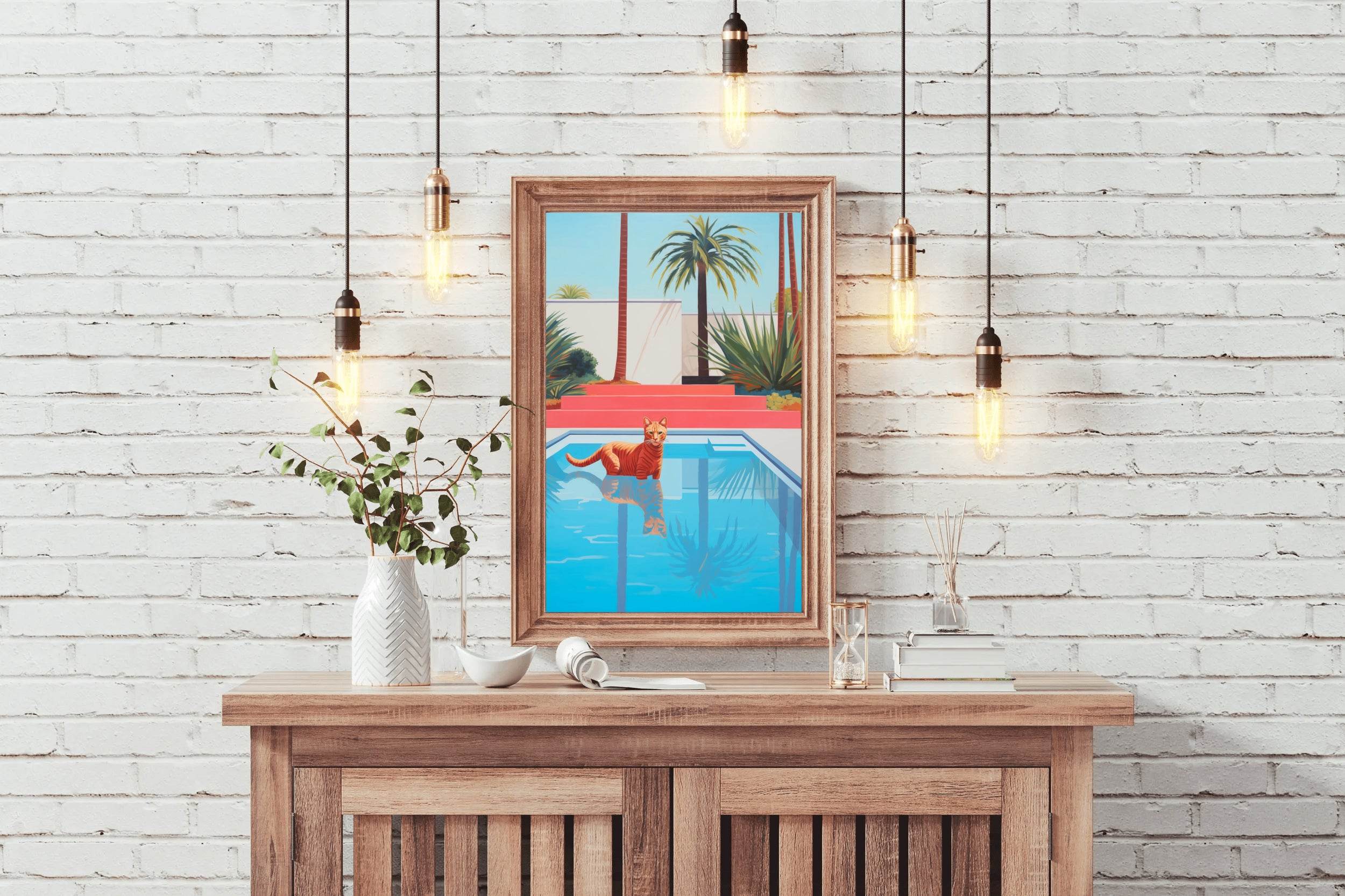 Cat Cool on Poolside Modern Wall Art - beink online art store