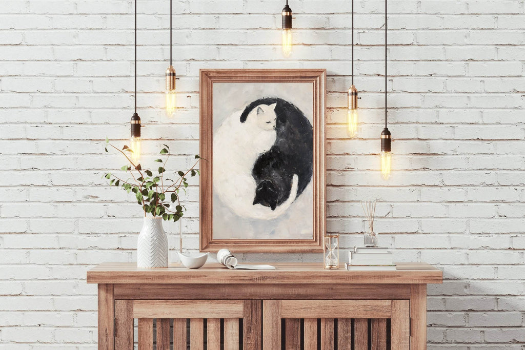 Black and White Painting of Cat Pair - beink online art store