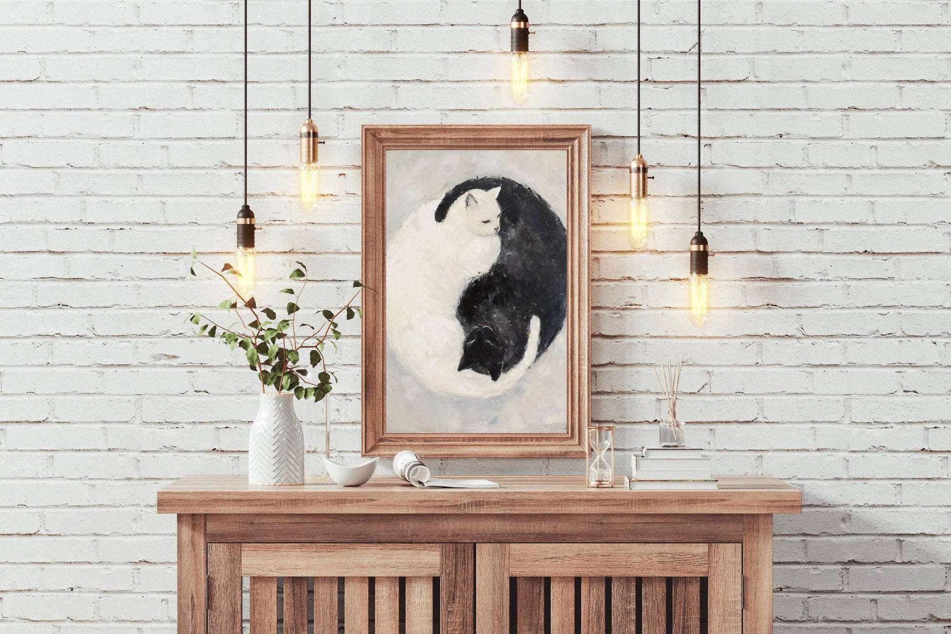 Black and White Painting of Cat Pair - beink online art store
