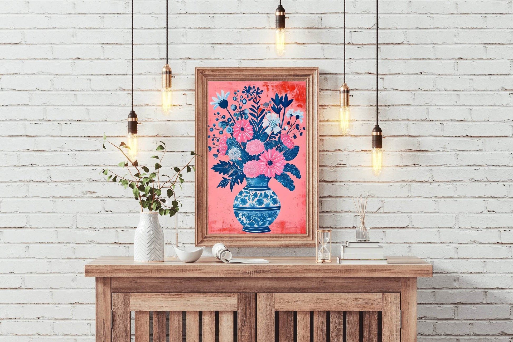 Blue and Pink Flowers in Vase Digital Art - beink online art store