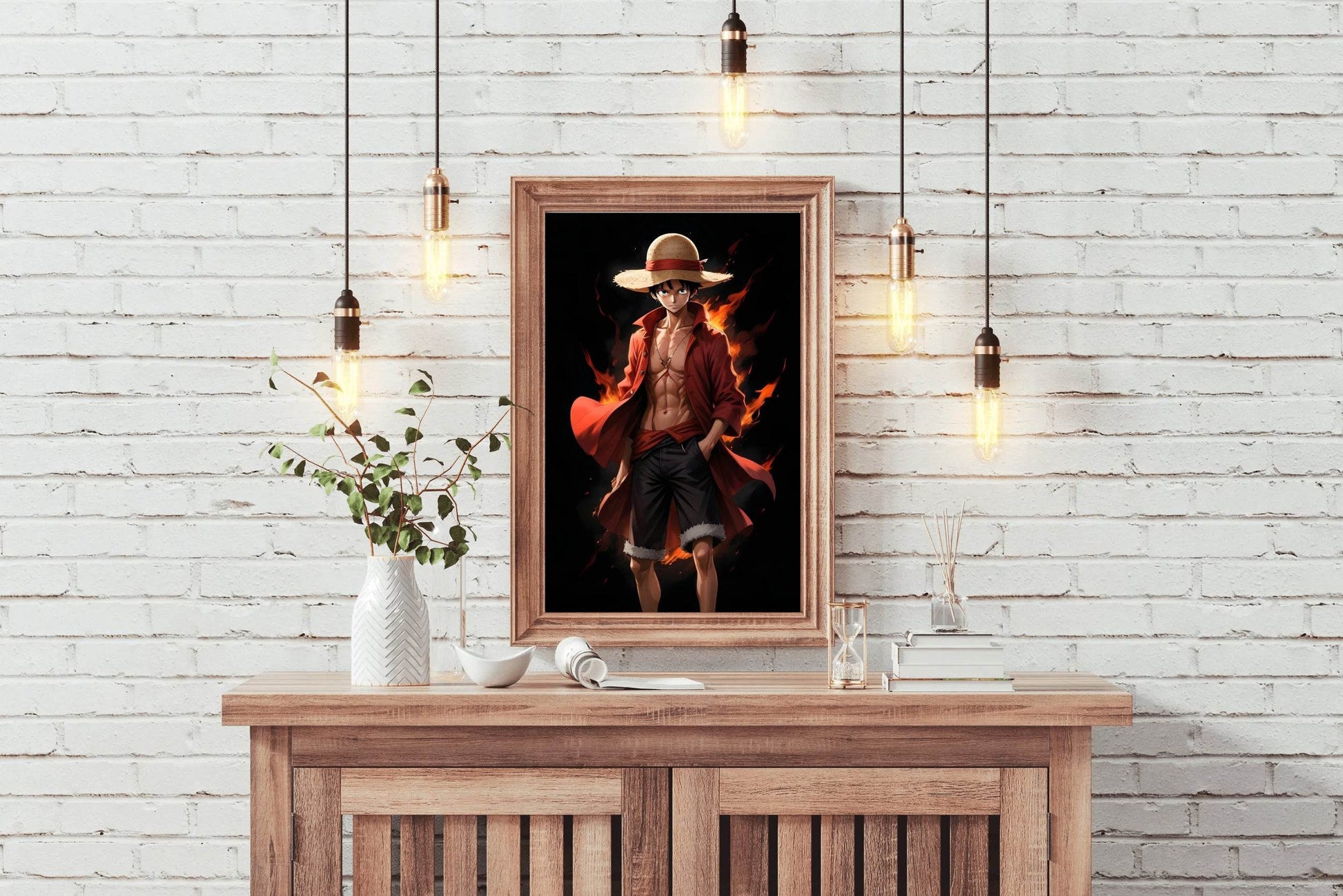 Monkey D. Luffy Character on Fire Anime Wall Art - beink online art store
