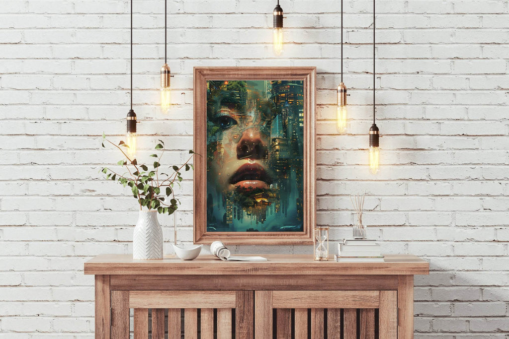 Enhanced Female Face Among Buildings Digital Art - beink online art store