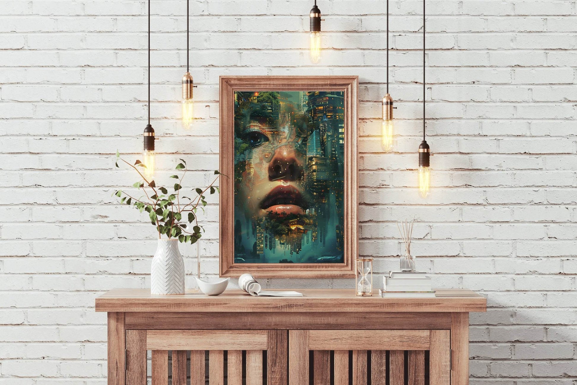 Enhanced Female Face Among Buildings Digital Art - beink online art store