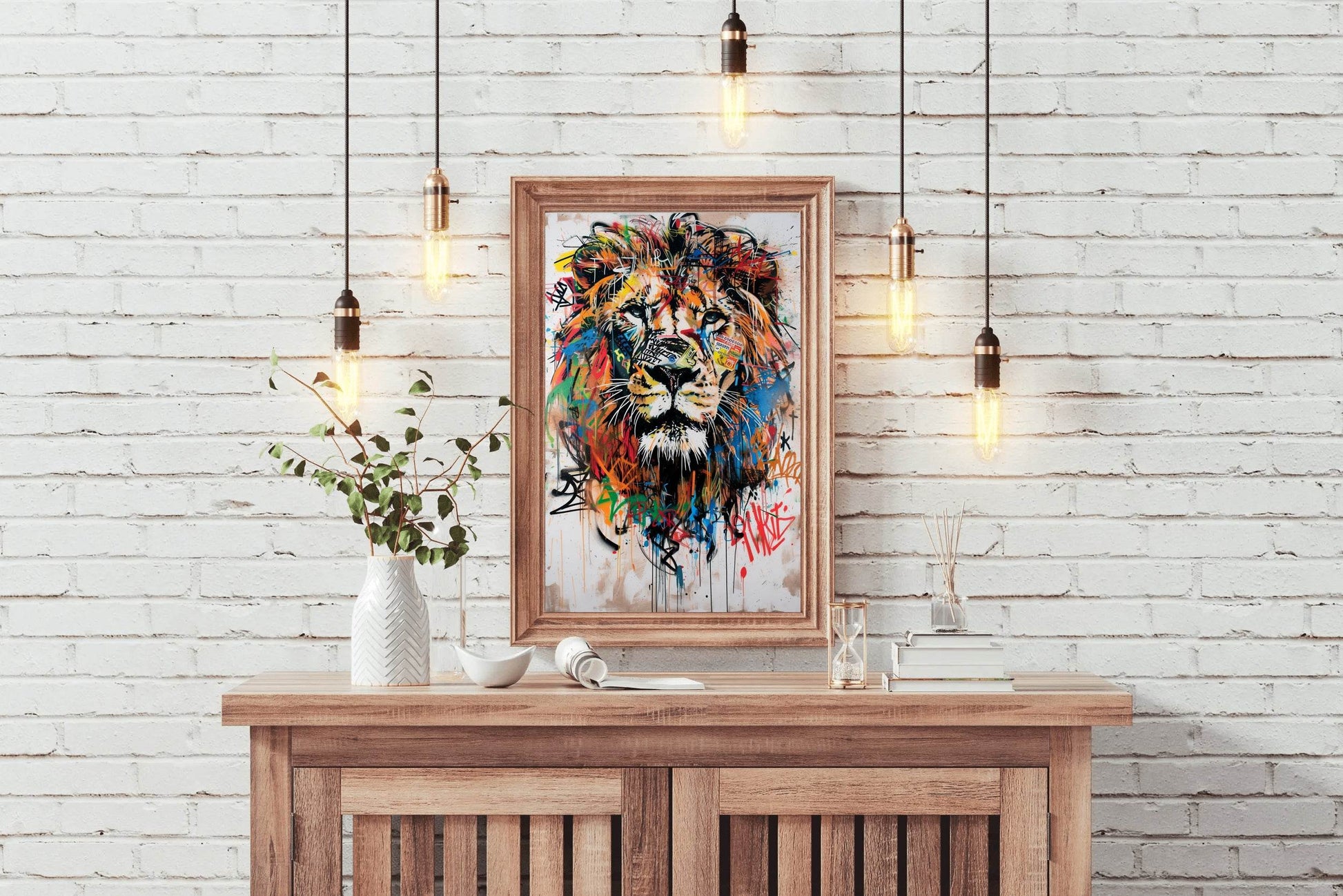 Painting of a Lion With Colorful Paint Wall Art - beink online art store