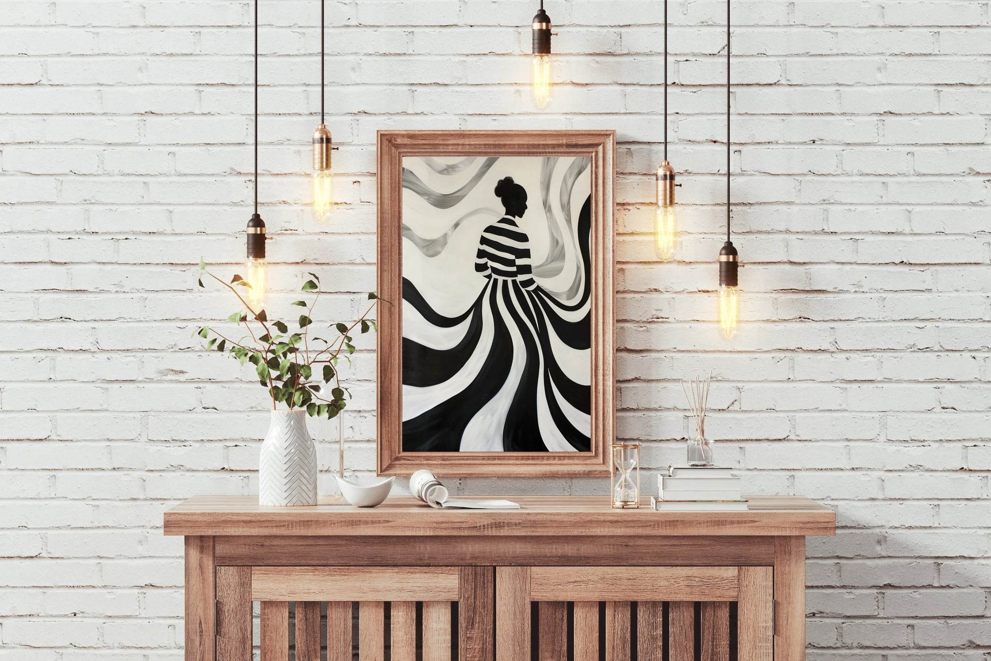 Swirling Silhouette-Black and White stripes Modern Art - beink online art store