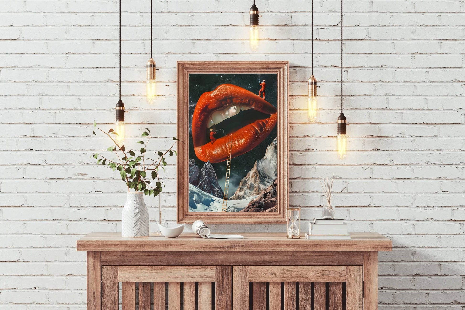 Drawing Woman Lips With A Snowy Mountain Background Wall Art - beink online art store
