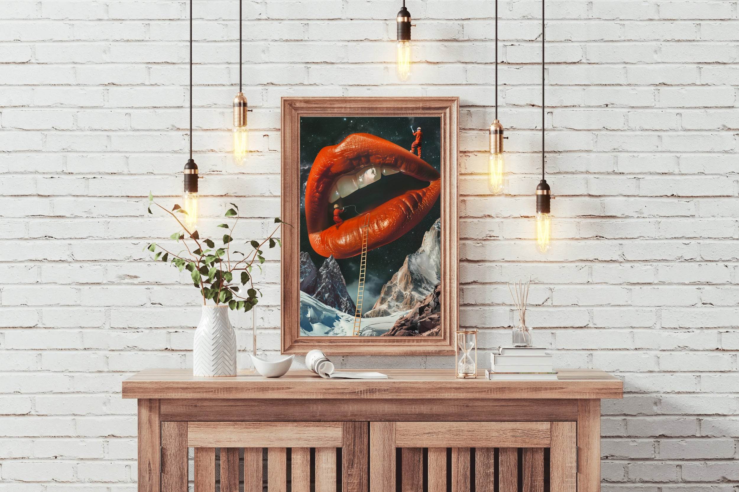 Drawing Woman Lips With A Snowy Mountain Background Wall Art - beink online art store