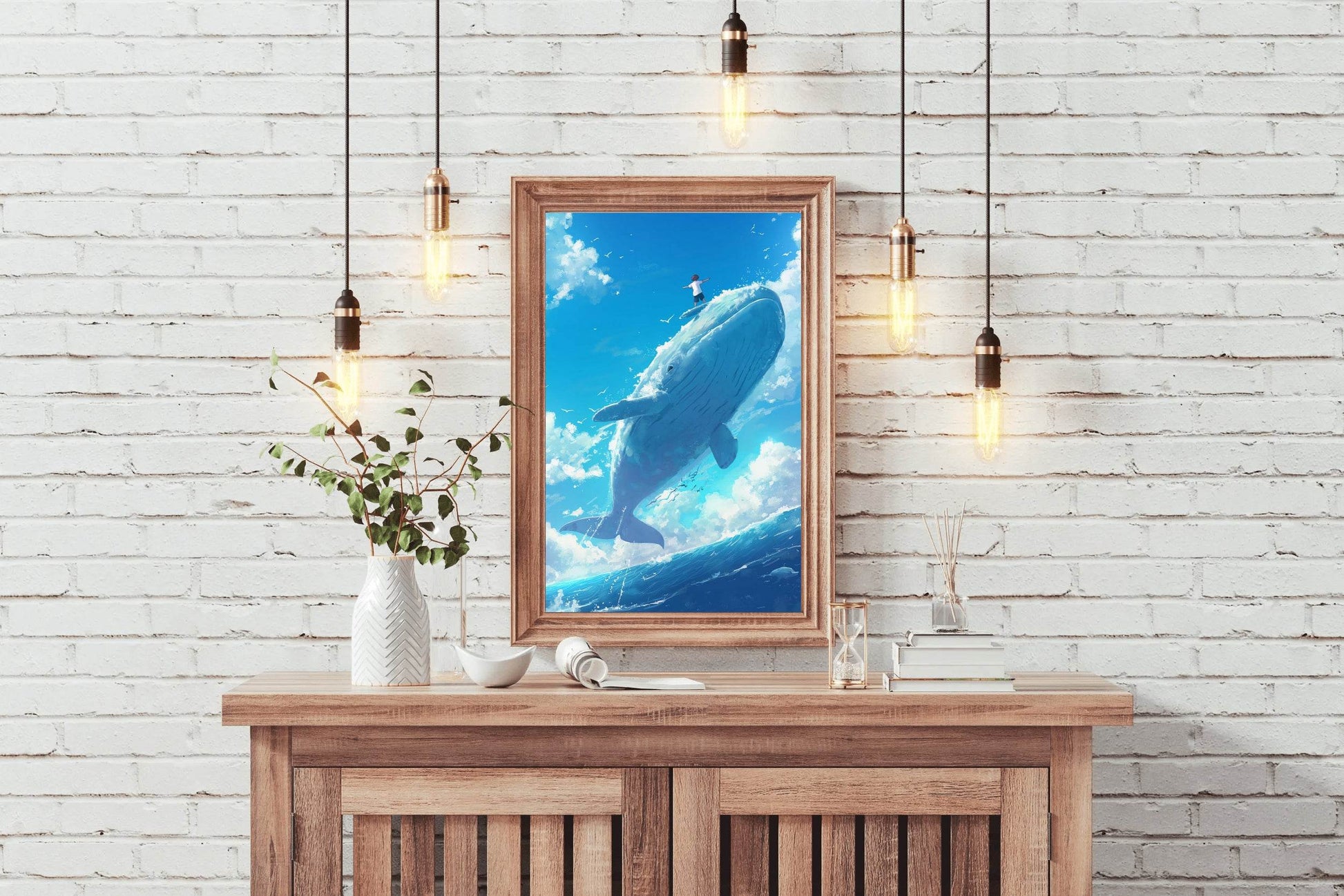 Painting of a Man Riding a Whale - beink online art store