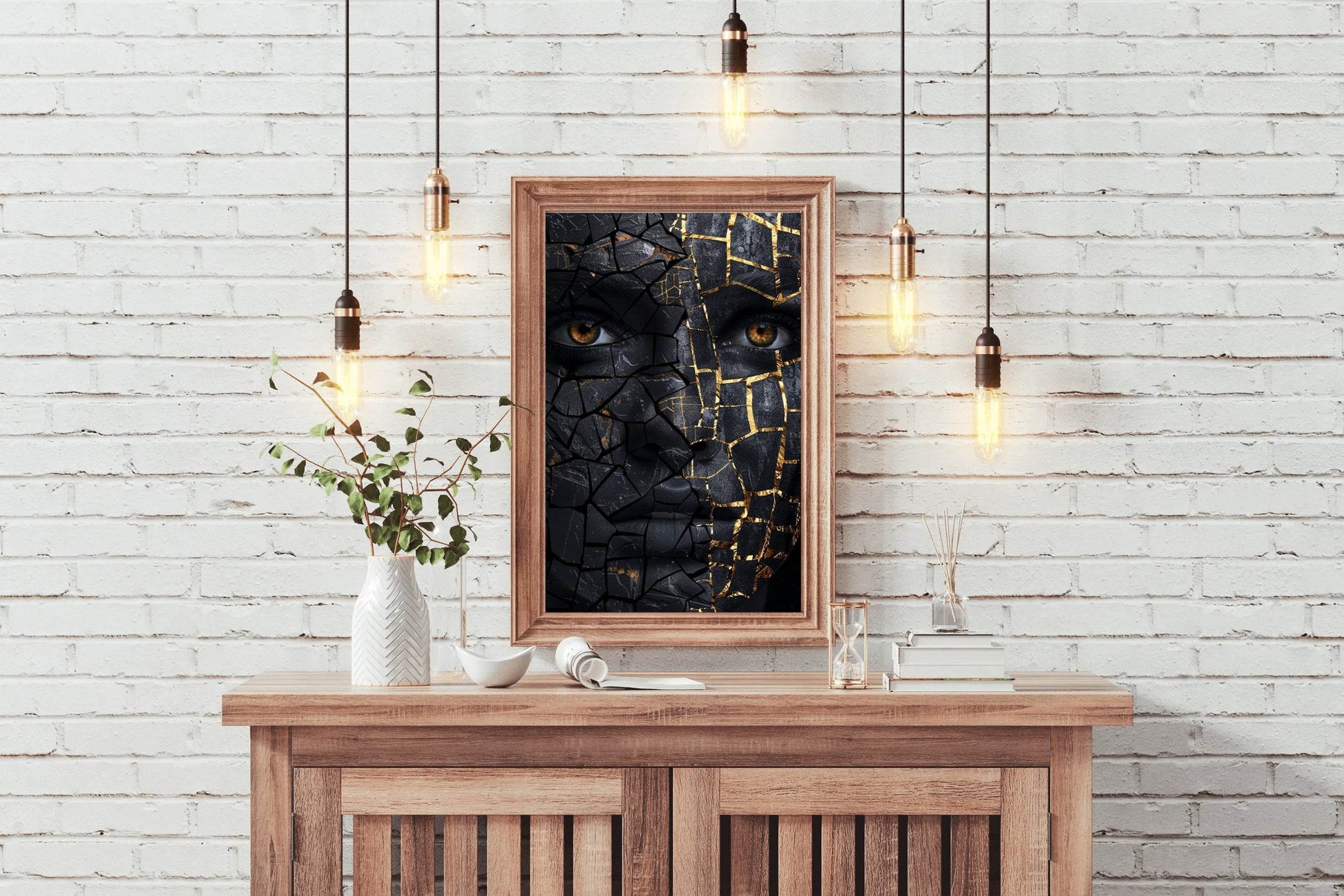 Golden Mosaic Design on A Woman Face Wall Art - beink online art store