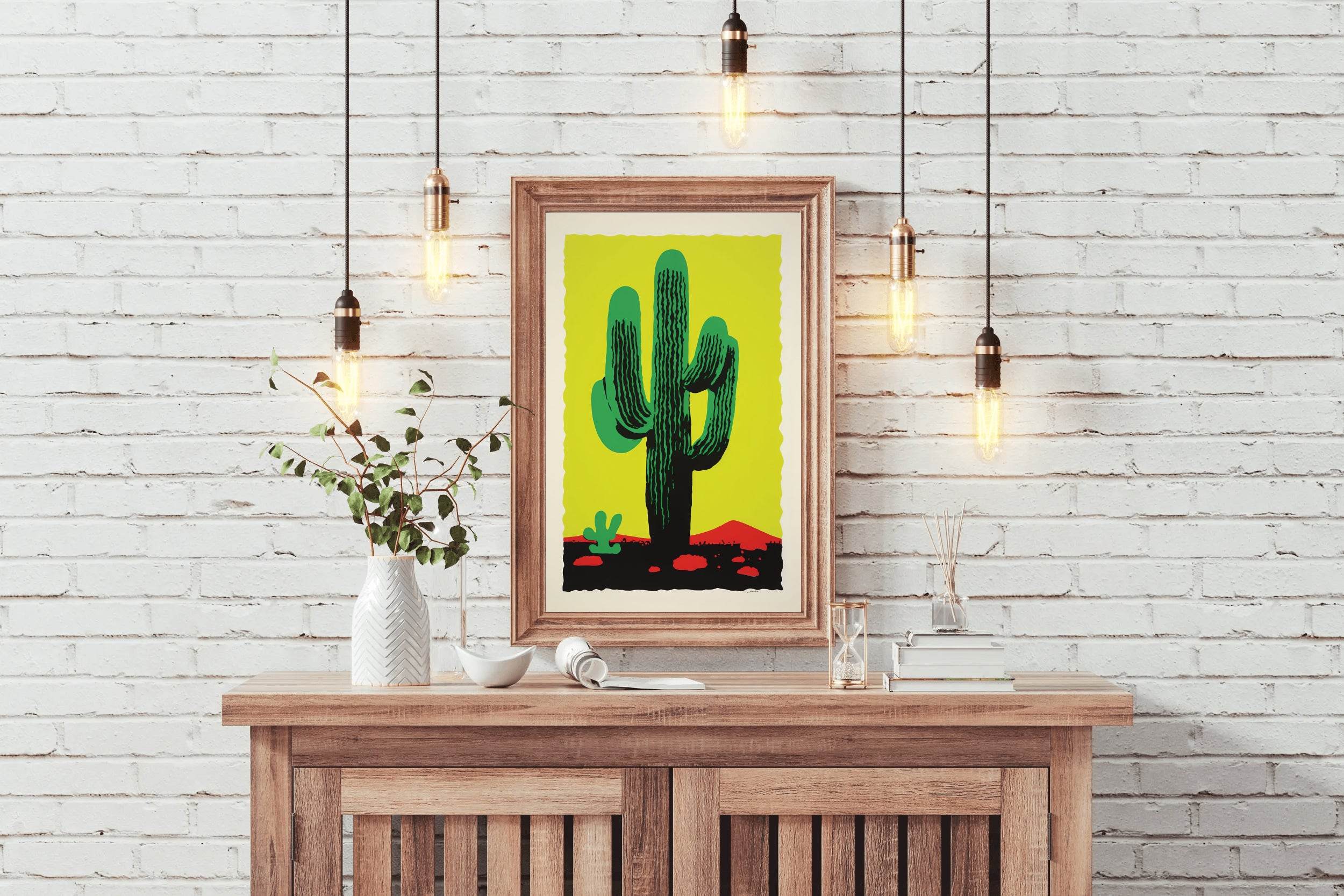 Vibrant Green Saguaro Cactus Wall Art - beink online art store