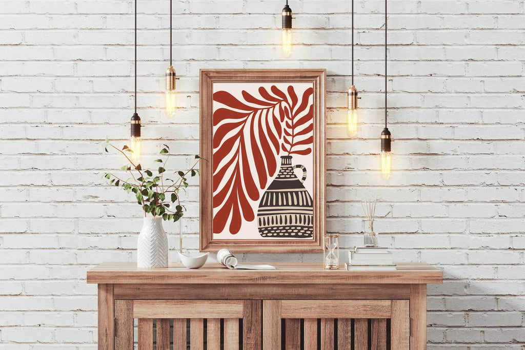 Abstract Patterned Vase and Leaf ArtWork - beink online art store