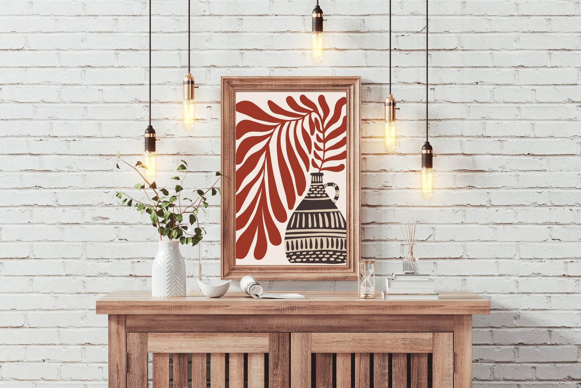 Abstract Patterned Vase and Leaf ArtWork - beink online art store