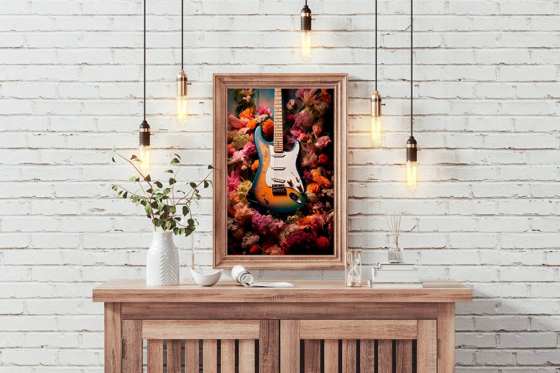 Guitar With Spring Flowers Wall Art - beink online art store