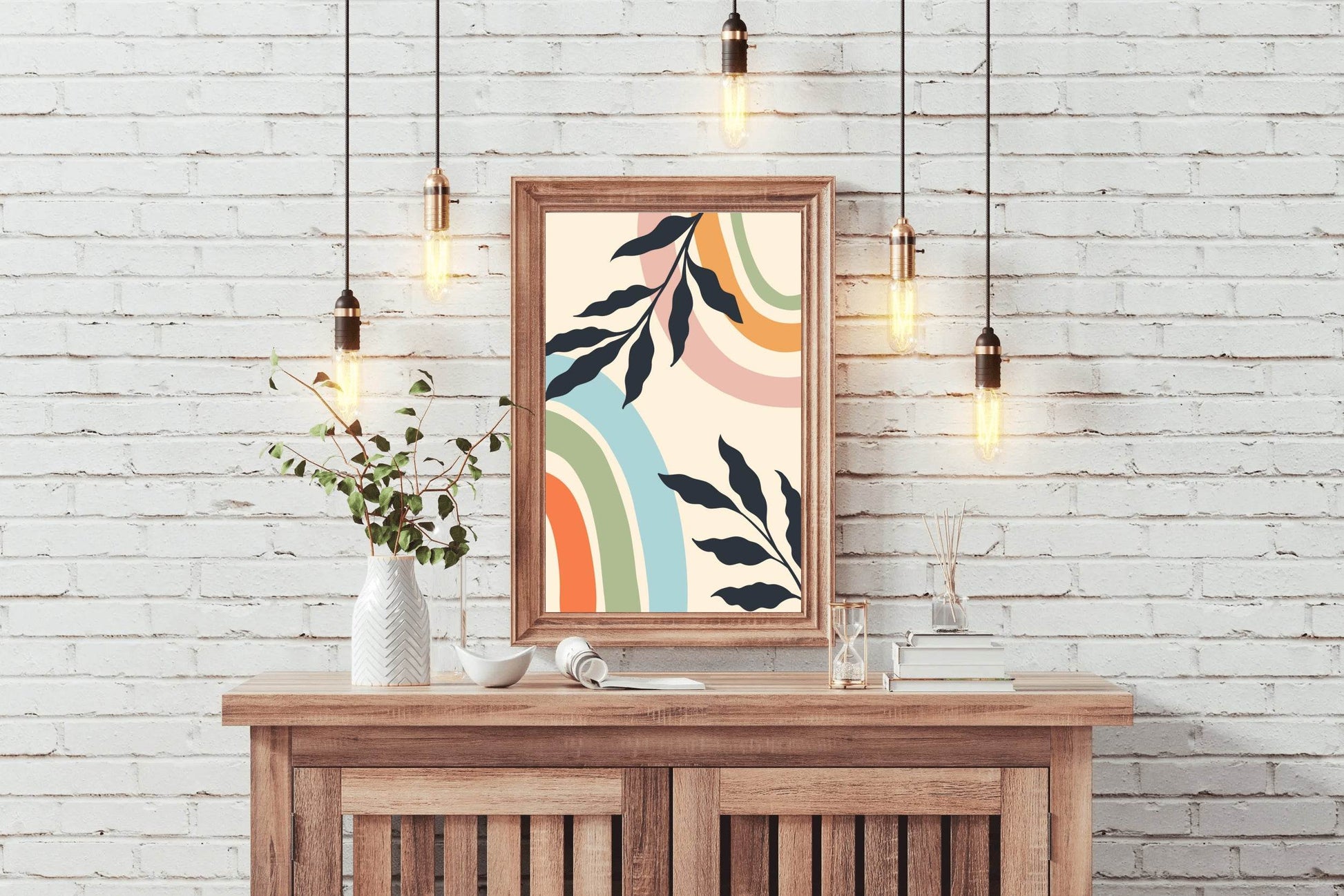 Abstract Rainbow Design Minimalist Leaves ArtWork - beink online art store