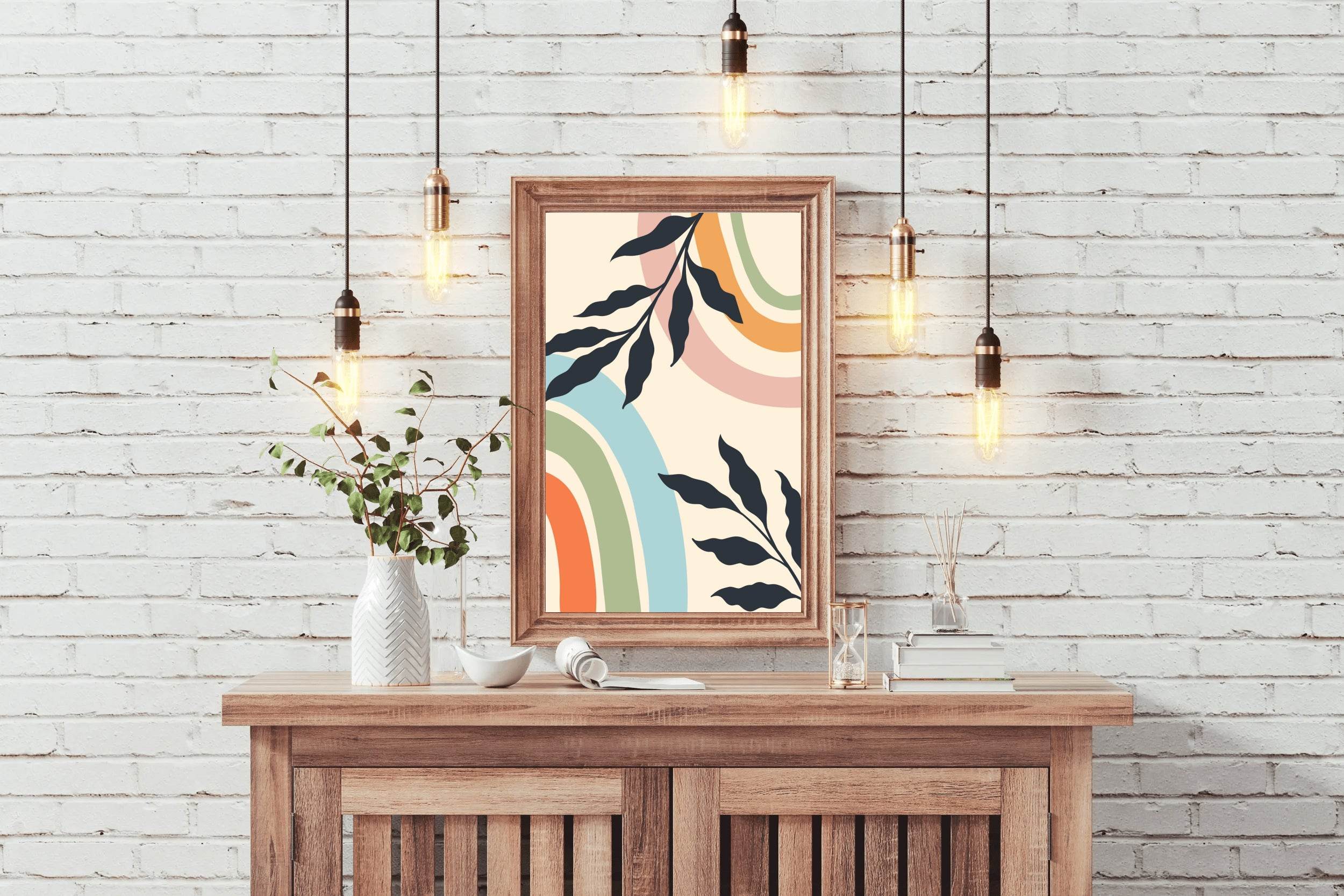 Abstract Rainbow Design Minimalist Leaves ArtWork - beink online art store