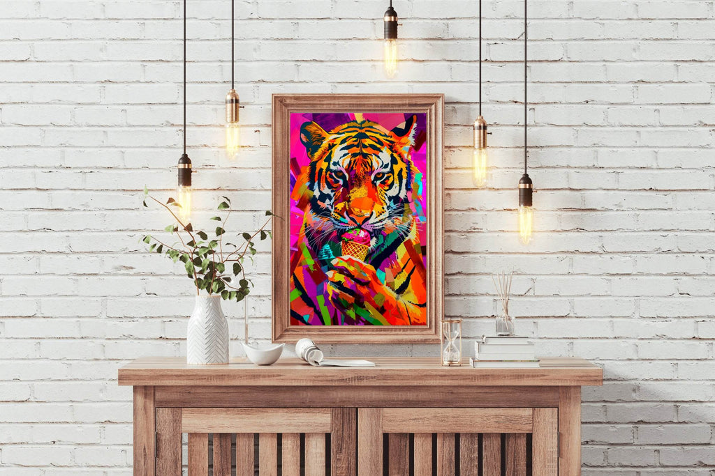 Colorful Tiger Having Ice cream Wall Art - beink online art store