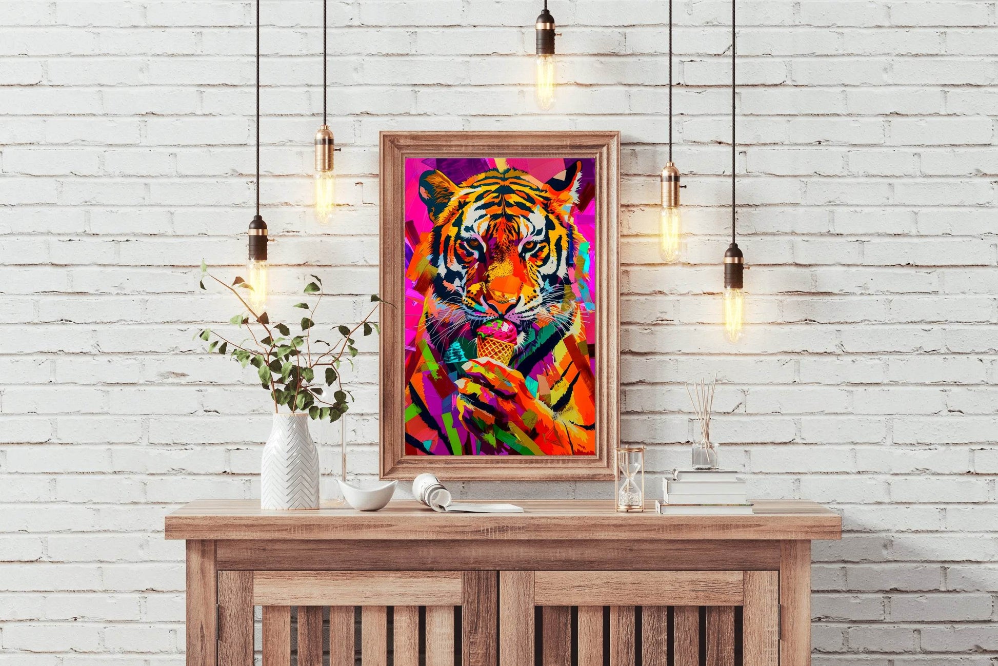 Colorful Tiger Having Ice cream Wall Art - beink online art store