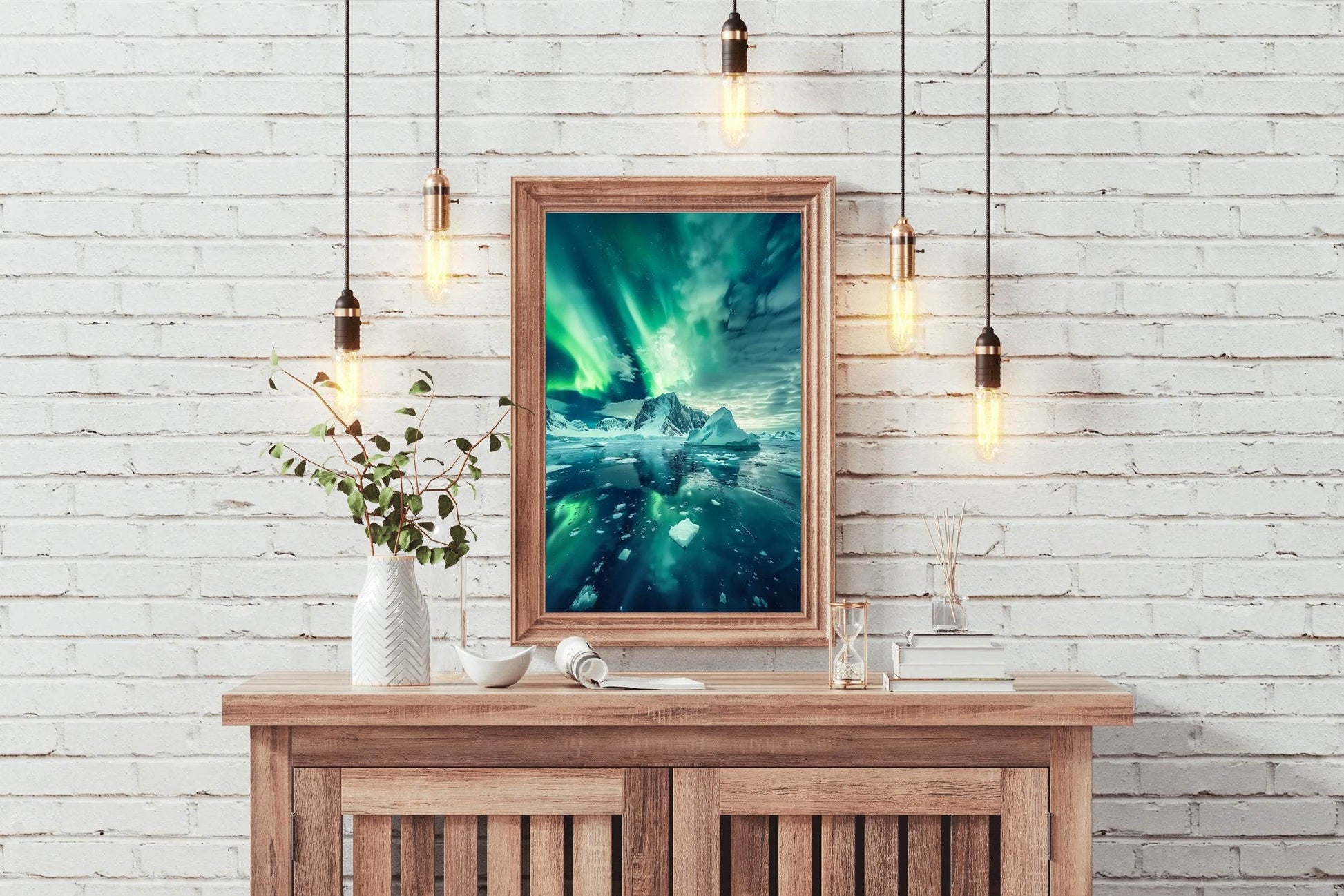 Aurora Australis Over Antarctic Icebergs Wall Art - beink online art store