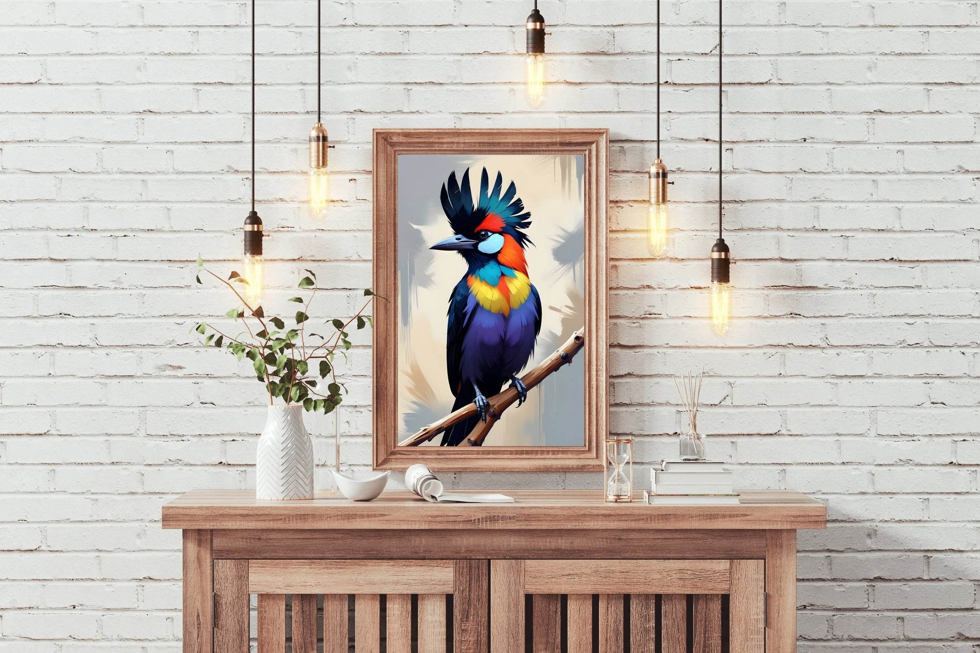 Painting of Beautiful Tropical Bird Sitting on Branch Wall Art - beink online art store