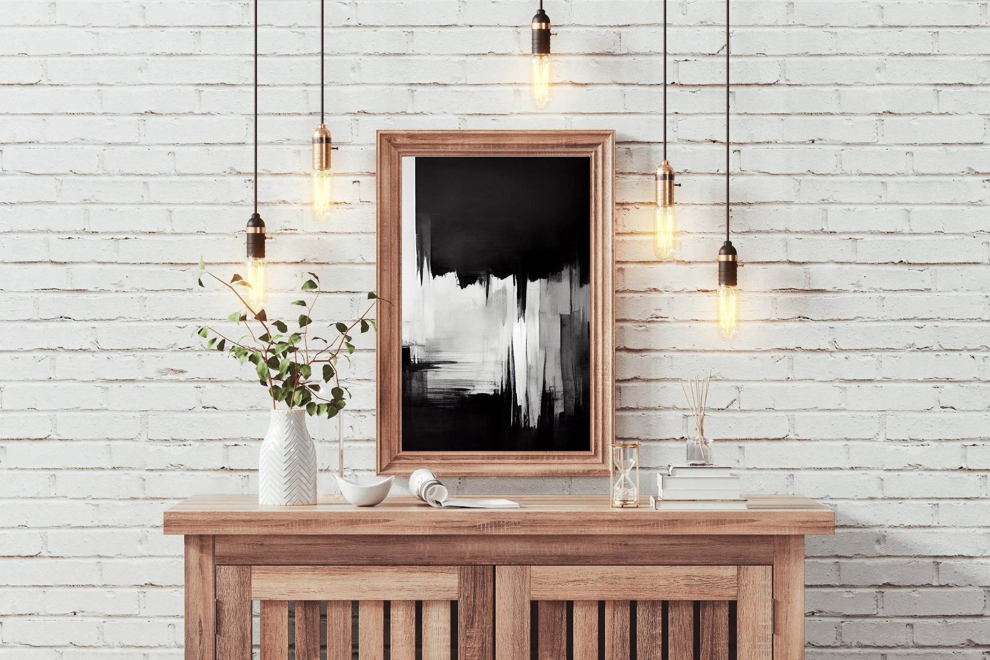 Black and White Brush Strokes Abstract Wall Art - beink online art store