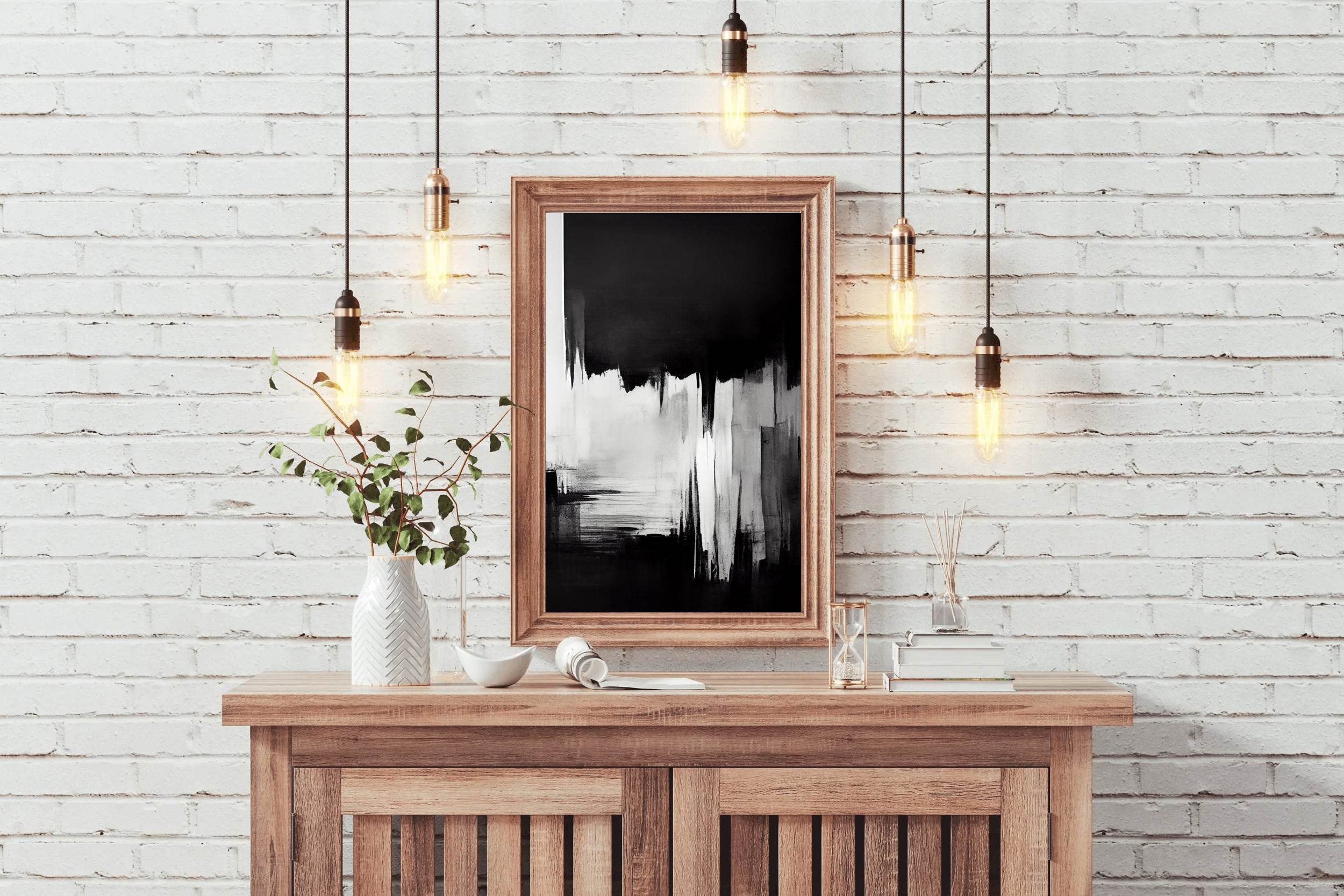 Black and White Brush Strokes Abstract Wall Art - beink online art store