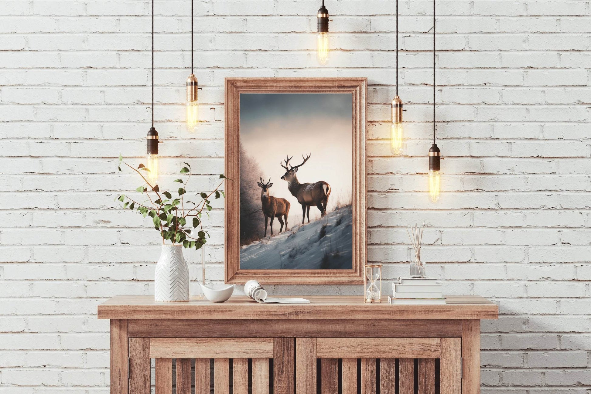 Pair of Red Deer Standing in Snow Wall Art - beink online art store