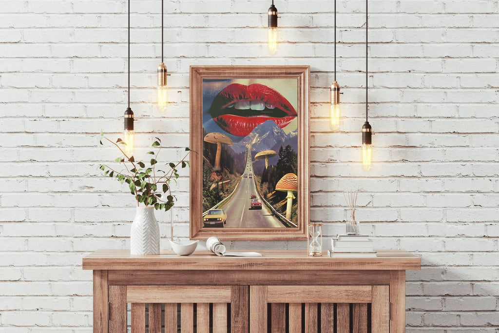 Background of Lips And Mushrooms on The Highway Wall Art - beink online art store