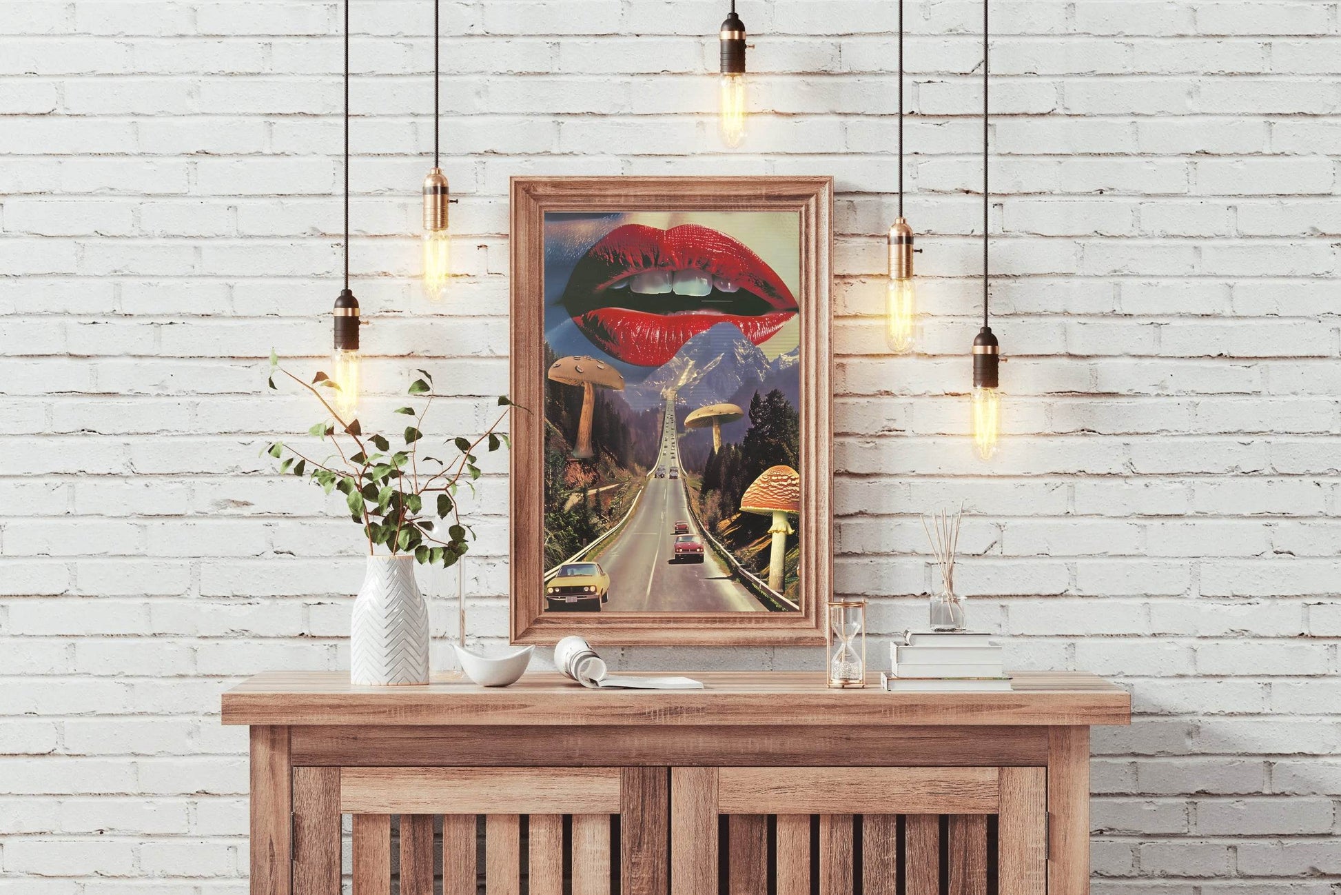 Background of Lips And Mushrooms on The Highway Wall Art - beink online art store