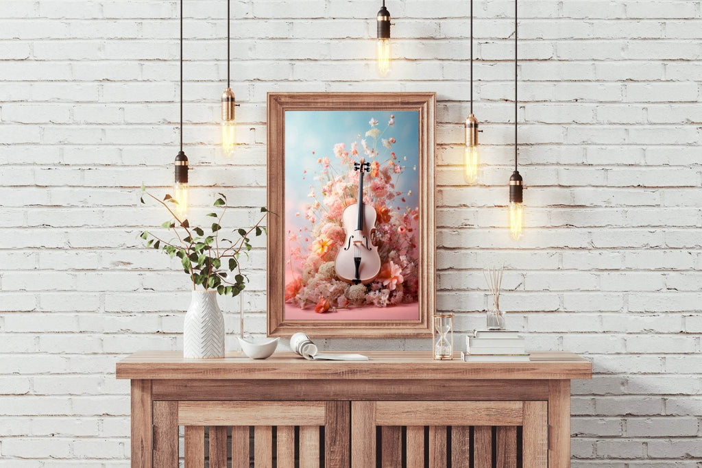 Pink Violin Among Flowers Wall Art - beink online art store