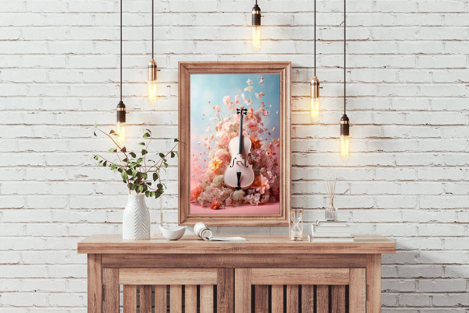 Pink Violin Among Flowers Wall Art - beink online art store