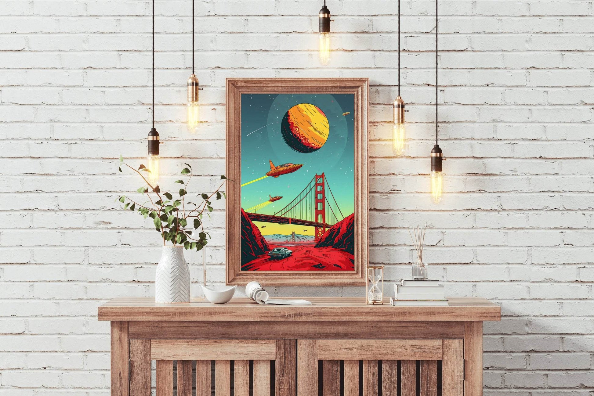 Imaginary Drawing of A Spaceship Crossing The Bridge Wall Art - beink online art store