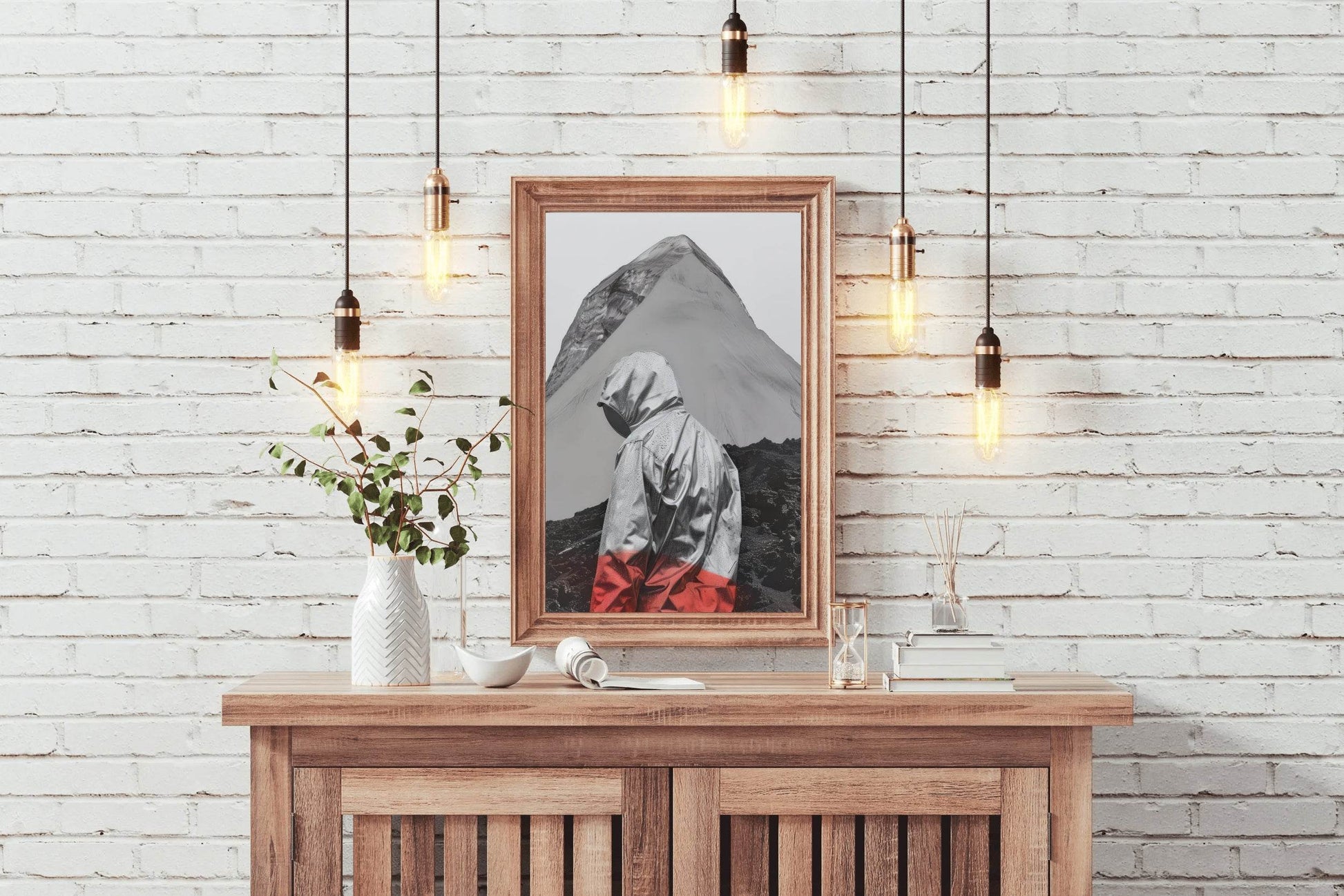 Black And White Photo of A Man On The Side Of A Mountain Wall Art - beink online art store