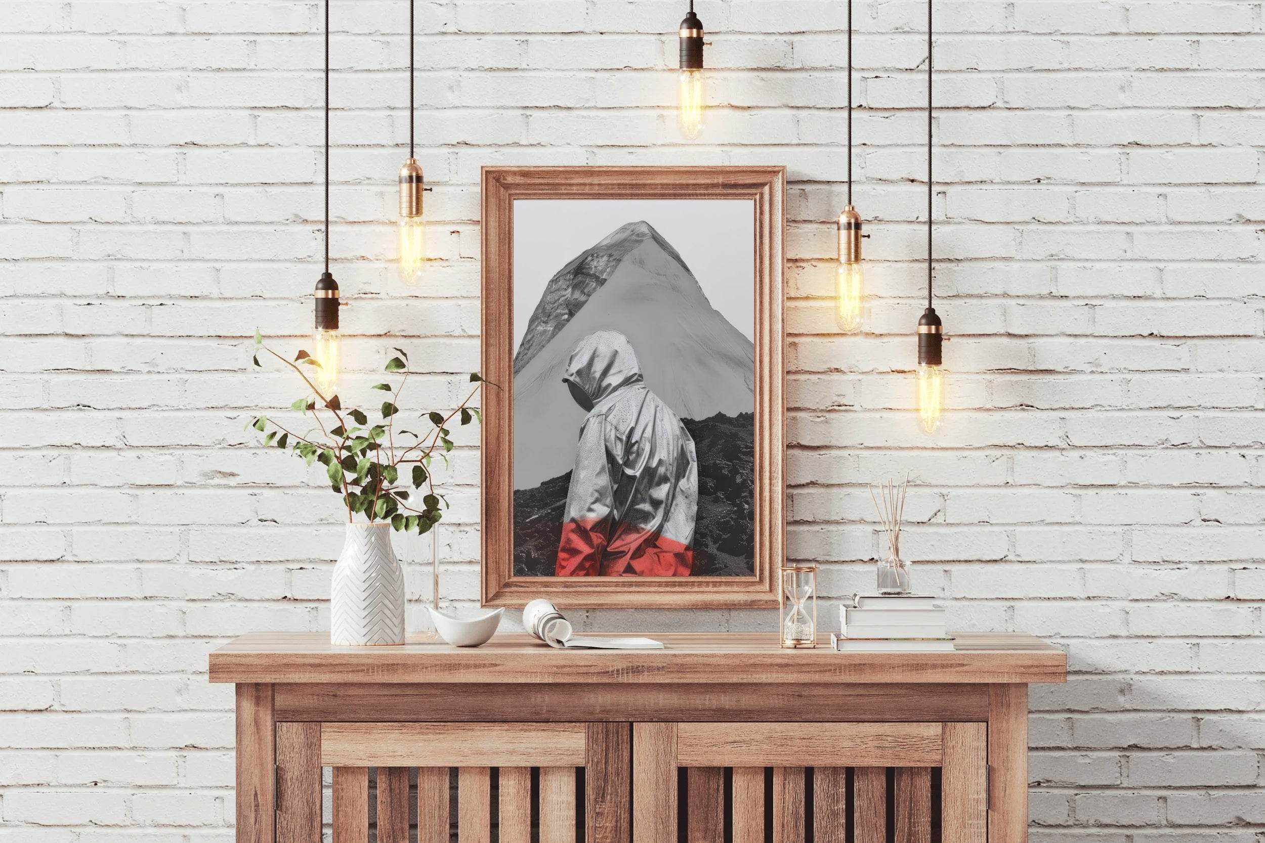 Black And White Photo of A Man On The Side Of A Mountain Wall Art - beink online art store