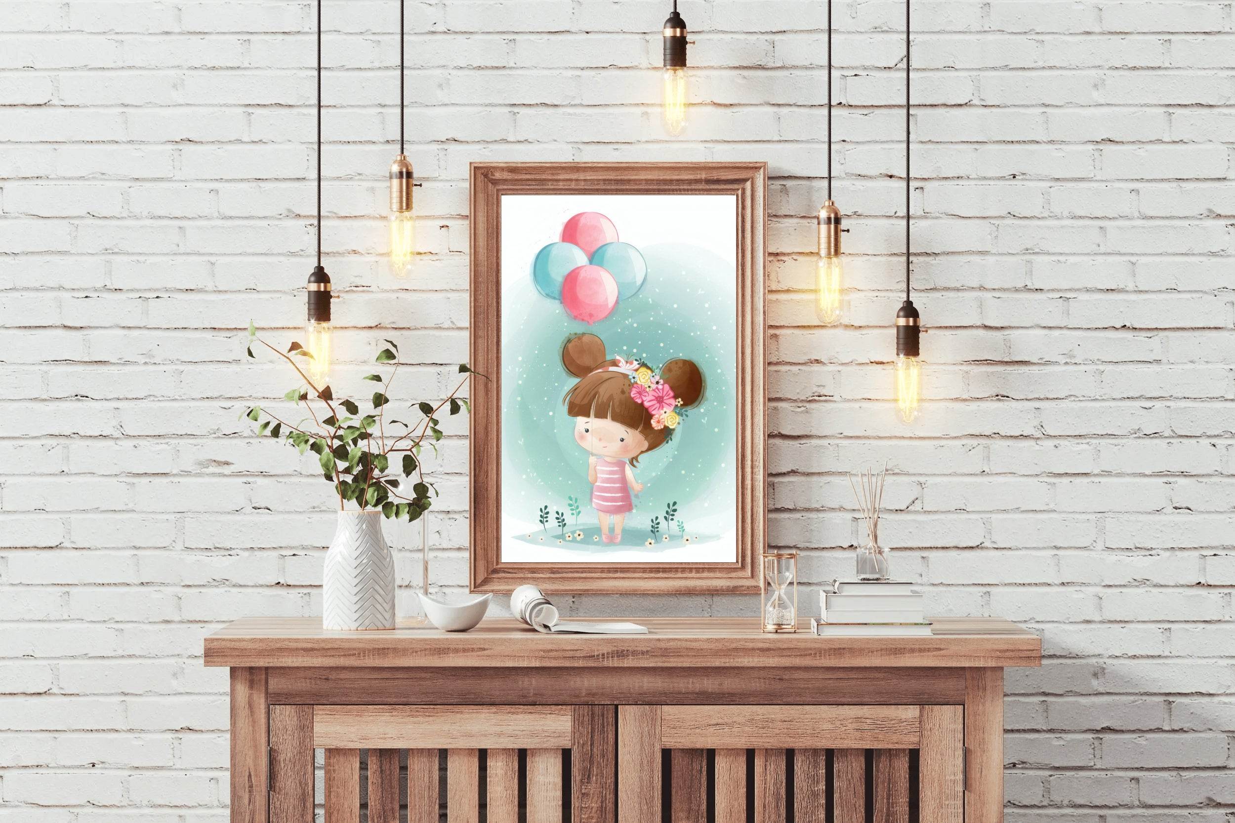 Cute Little Girl Holding Balloons - beink online art store