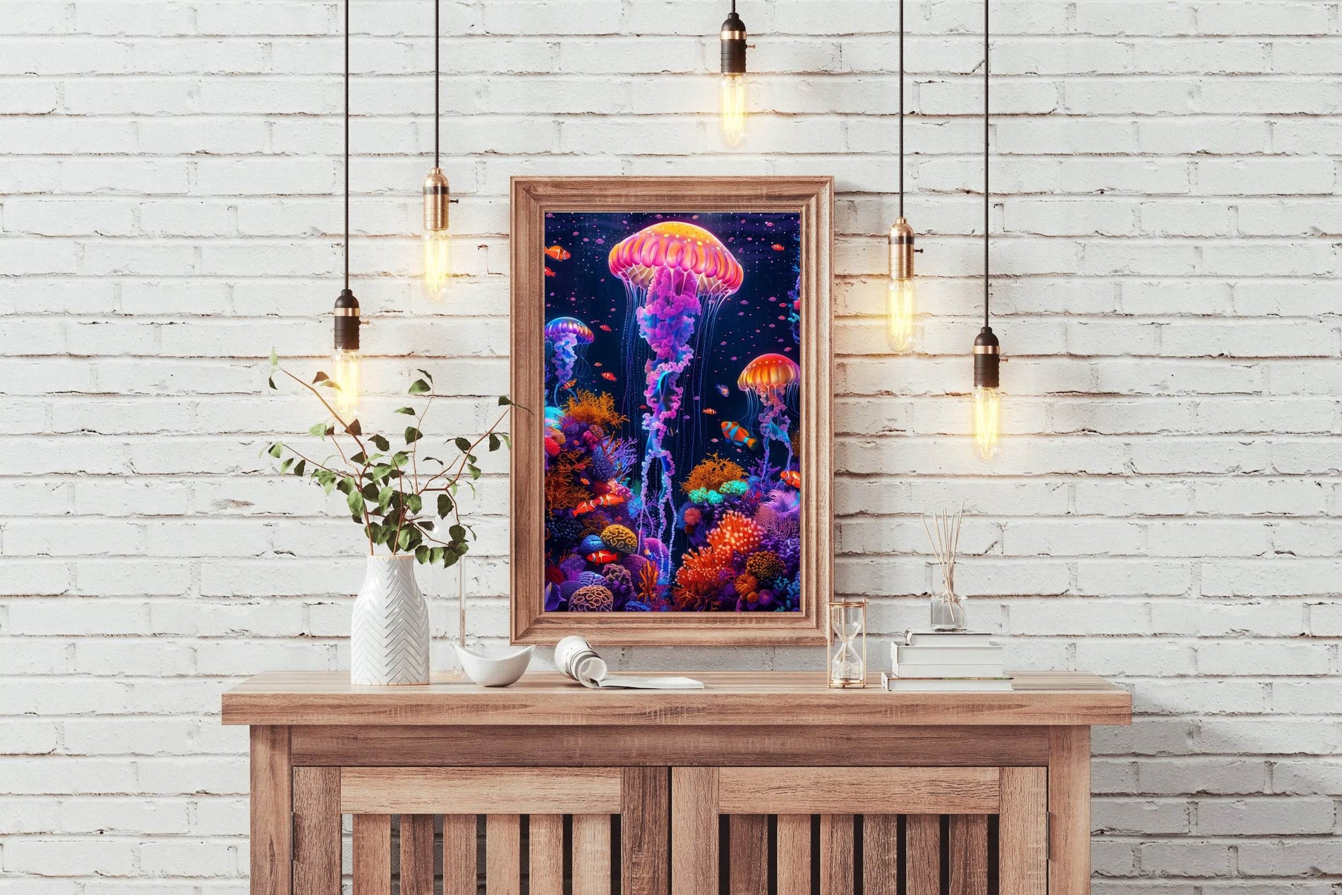 Neon Jellyfish Fantasy Underwater Wall Art - beink online art store
