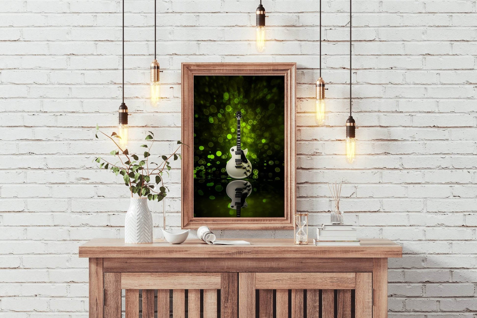 Electric Guitar With Green Background Wall Art - beink online art store