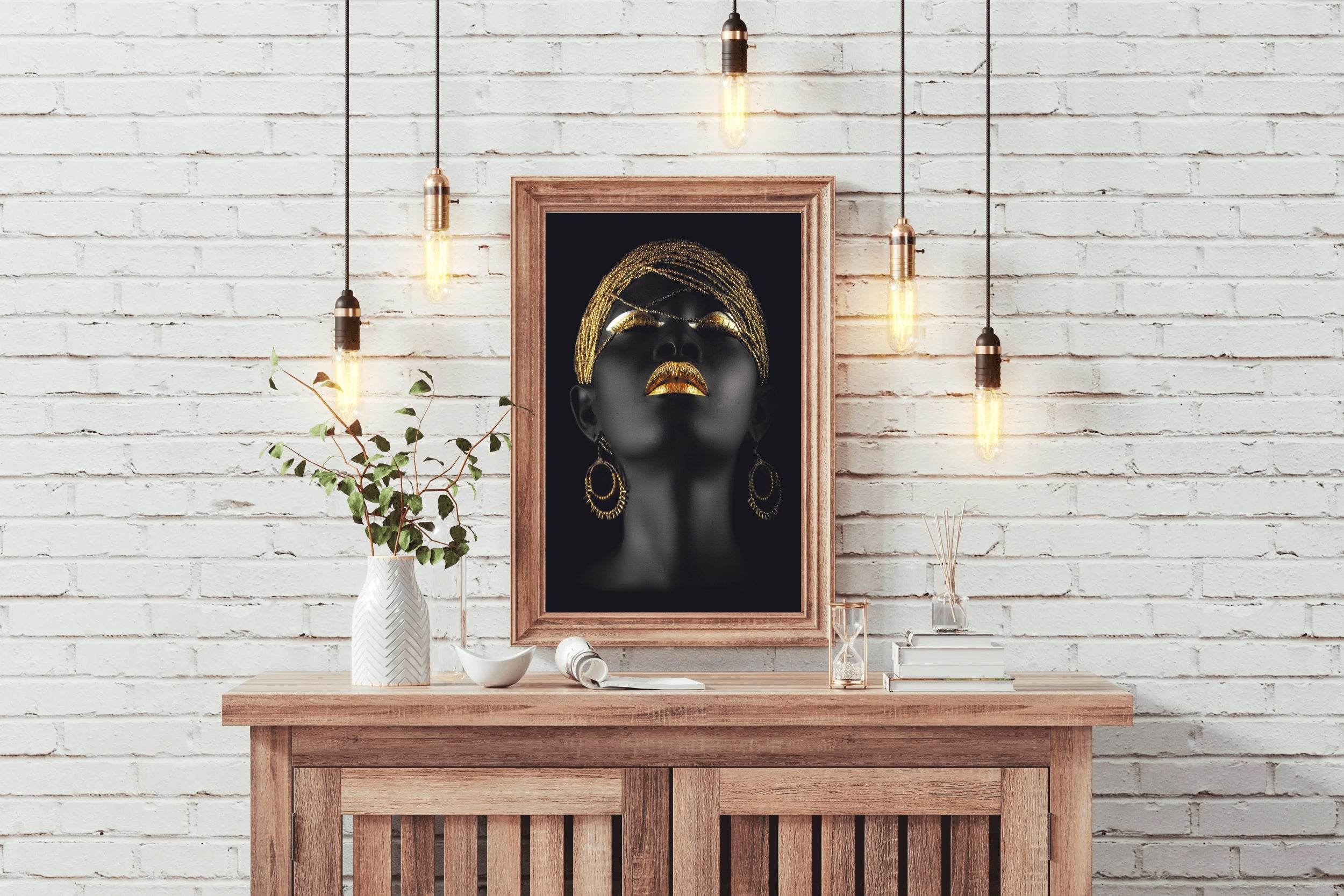 Black Queen With Golden Makeup Wall Art - beink online art store