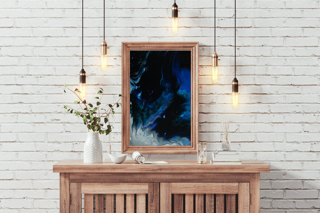 Blue Mix flowing Paint Abstract Wall Art - beink online art store